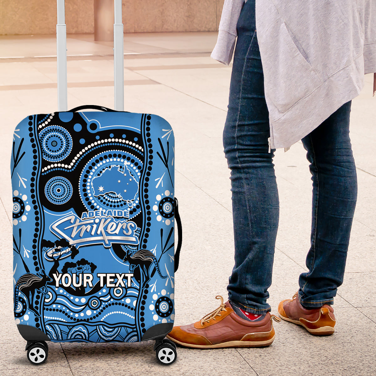 Custom Adelaide Strikers Cricket Luggage Cover Happy Australia Day Aboriginal Art - Vibe Hoodie Shop