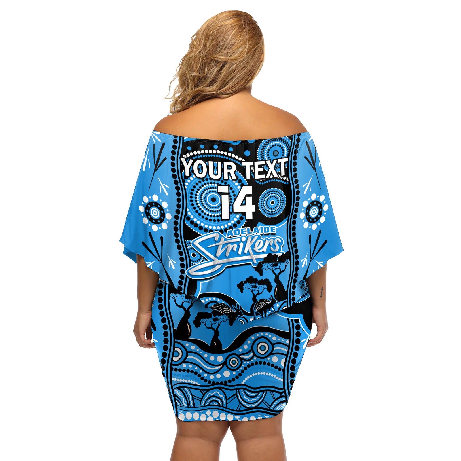 custom-adelaide-strikers-cricket-off-shoulder-short-dress-happy-australia-day-aboriginal-art