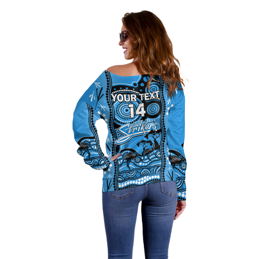 Custom Adelaide Strikers Cricket Off Shoulder Sweater Happy Australia Day Aboriginal Art - Vibe Hoodie Shop