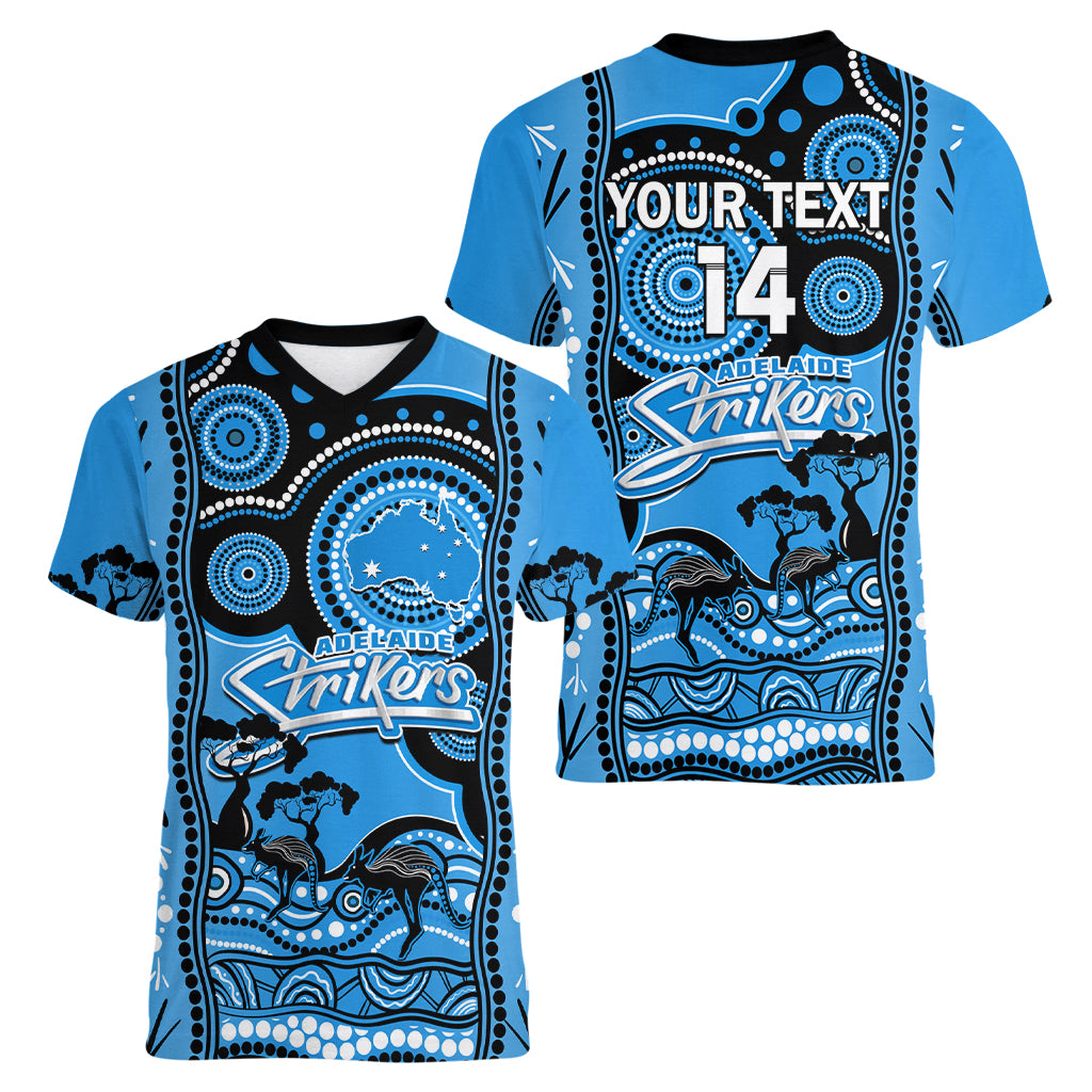 Custom Adelaide Strikers Cricket Women V Neck T Shirt Happy Australia Day Aboriginal Art - Vibe Hoodie Shop