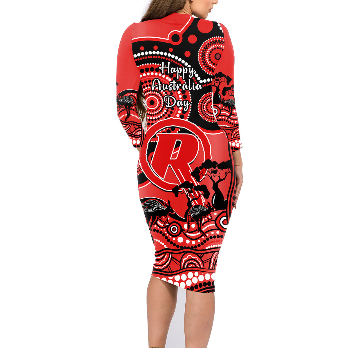 melbourne-renegades-cricket-family-matching-long-sleeve-bodycon-dress-and-hawaiian-shirt-happy-australia-day-aboriginal-art