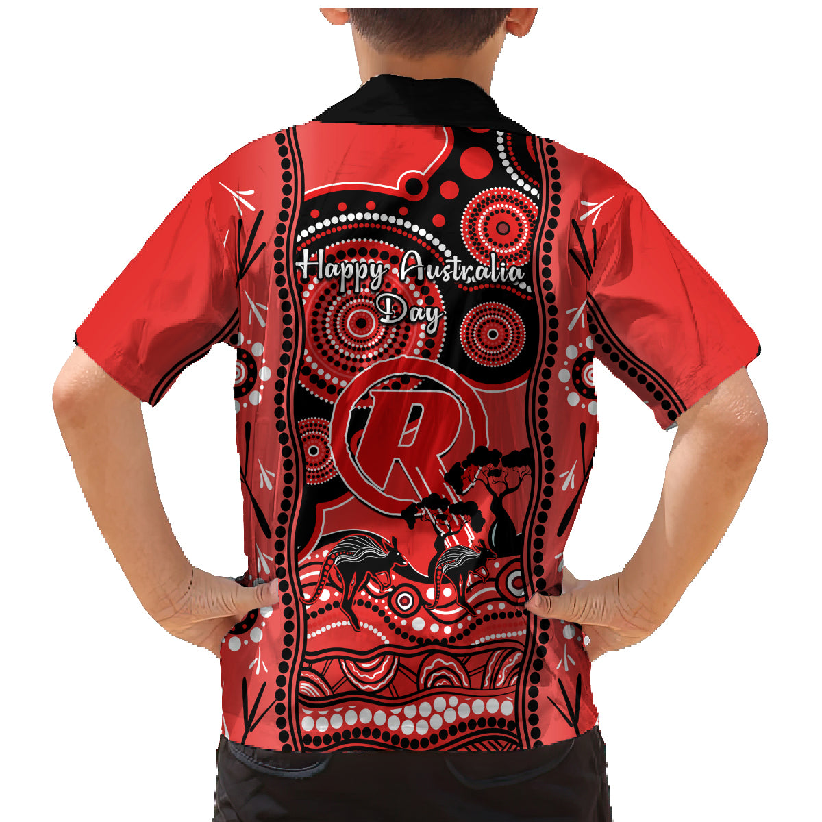 melbourne-renegades-cricket-family-matching-mermaid-dress-and-hawaiian-shirt-happy-australia-day-aboriginal-art