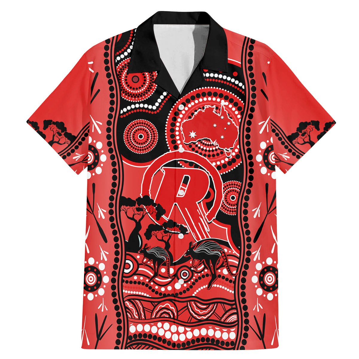 melbourne-renegades-cricket-family-matching-mermaid-dress-and-hawaiian-shirt-happy-australia-day-aboriginal-art