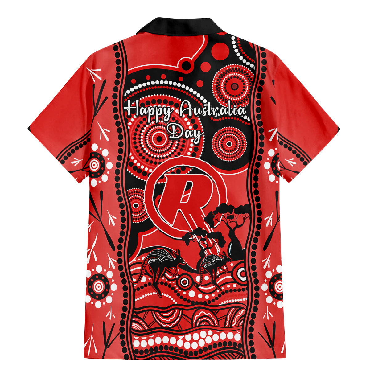 melbourne-renegades-cricket-family-matching-mermaid-dress-and-hawaiian-shirt-happy-australia-day-aboriginal-art