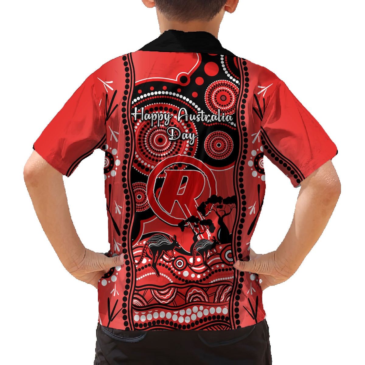 melbourne-renegades-cricket-family-matching-off-shoulder-maxi-dress-and-hawaiian-shirt-happy-australia-day-aboriginal-art