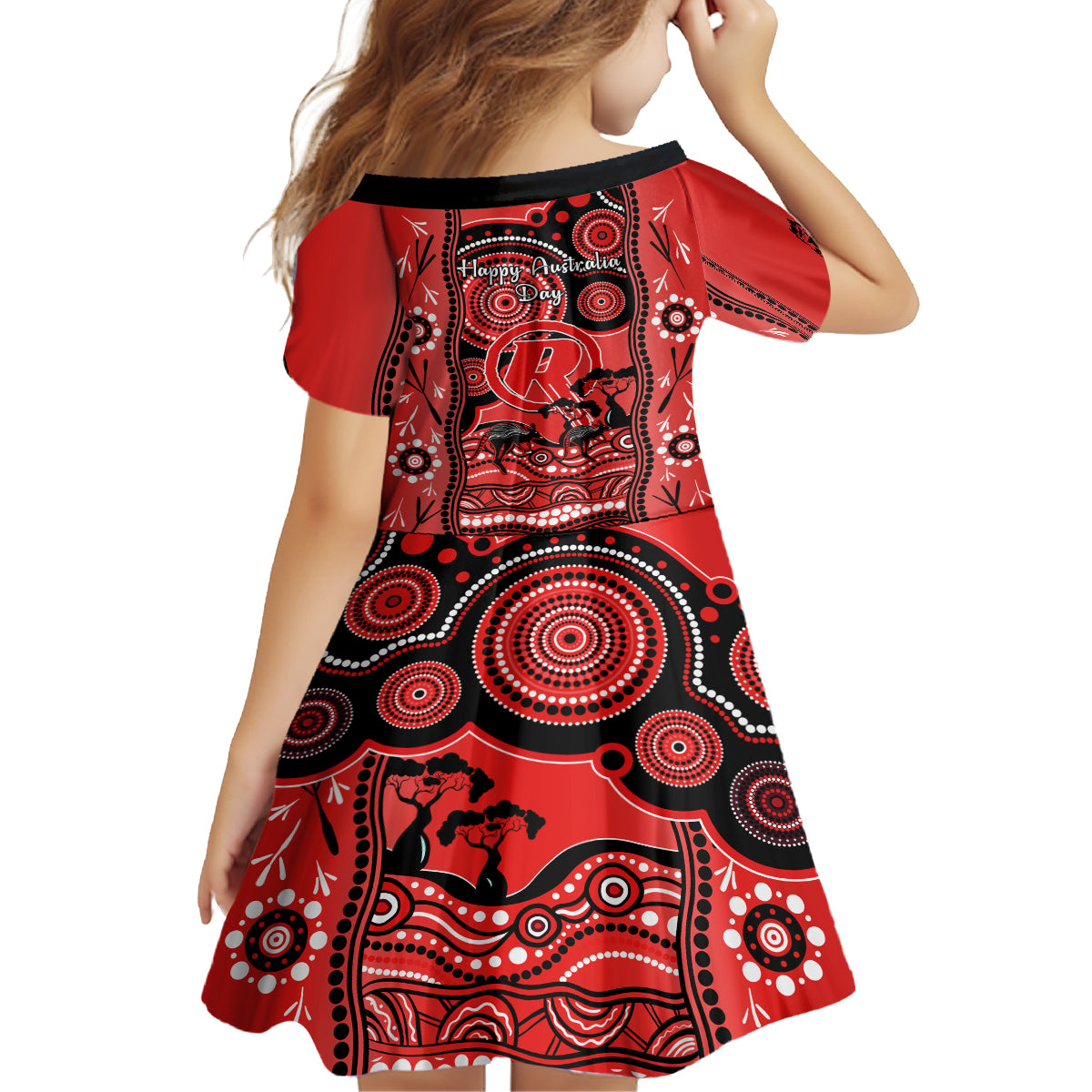 melbourne-renegades-cricket-family-matching-off-shoulder-maxi-dress-and-hawaiian-shirt-happy-australia-day-aboriginal-art