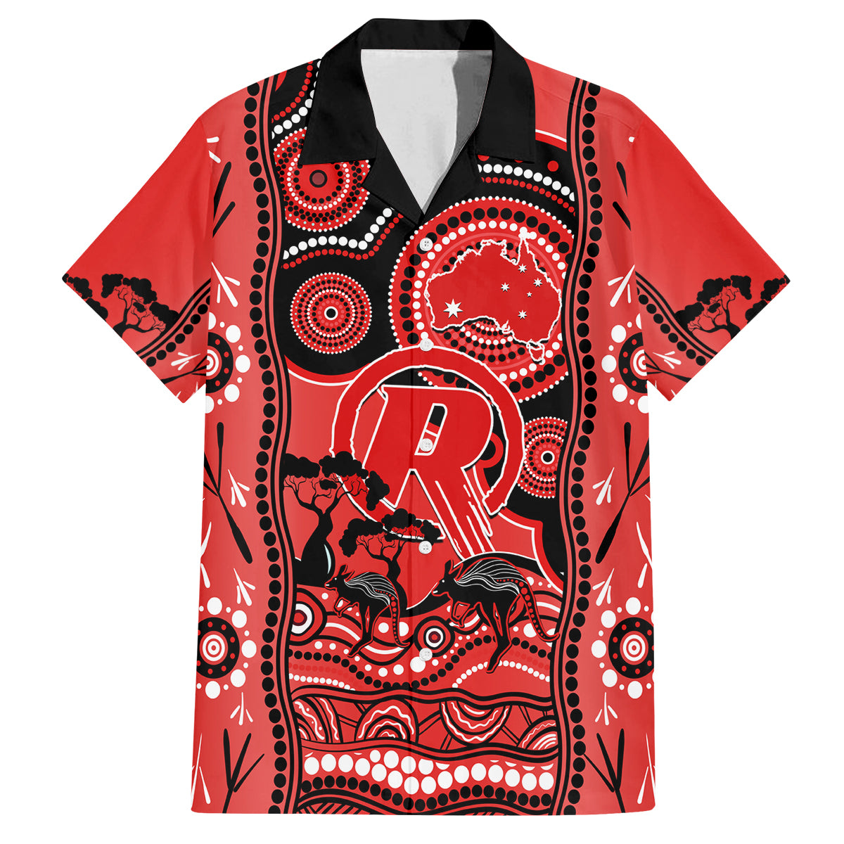 melbourne-renegades-cricket-family-matching-off-shoulder-maxi-dress-and-hawaiian-shirt-happy-australia-day-aboriginal-art