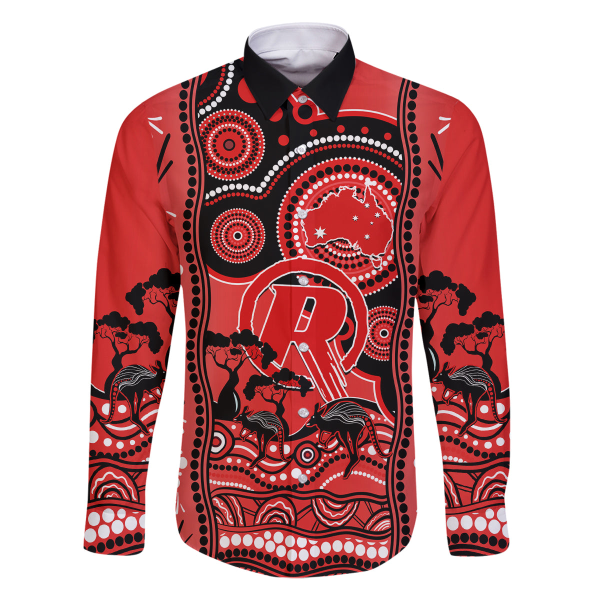 melbourne-renegades-cricket-family-matching-off-shoulder-maxi-dress-and-hawaiian-shirt-happy-australia-day-aboriginal-art