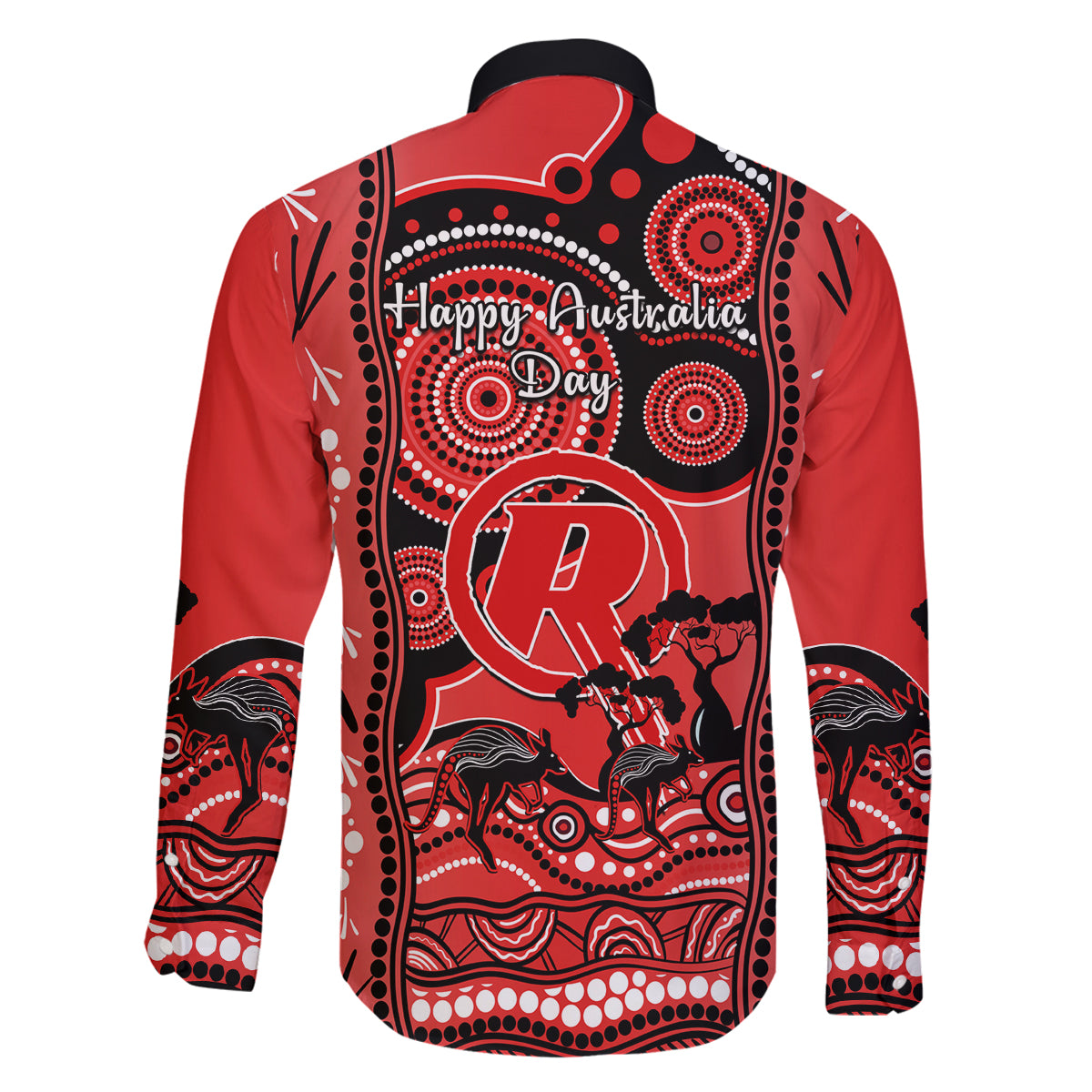 melbourne-renegades-cricket-family-matching-off-shoulder-maxi-dress-and-hawaiian-shirt-happy-australia-day-aboriginal-art