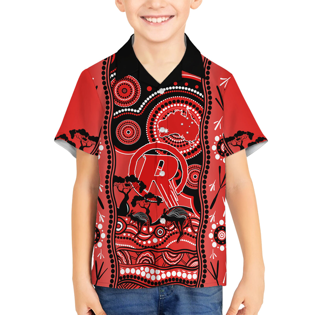 melbourne-renegades-cricket-family-matching-off-shoulder-maxi-dress-and-hawaiian-shirt-happy-australia-day-aboriginal-art