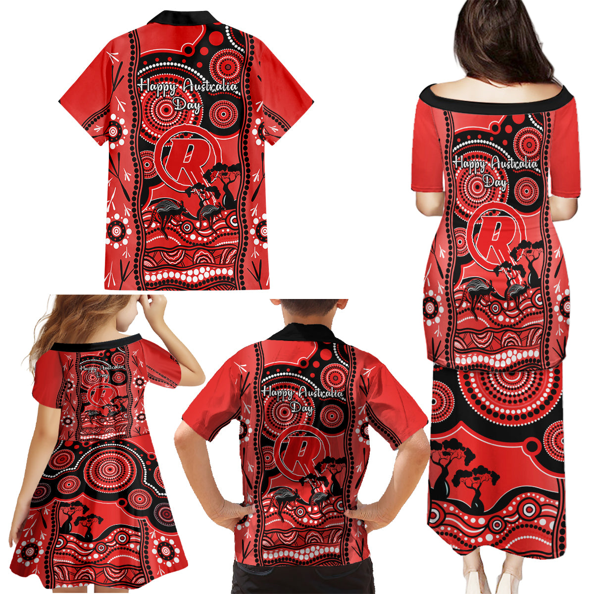 melbourne-renegades-cricket-family-matching-puletasi-dress-and-hawaiian-shirt-happy-australia-day-aboriginal-art