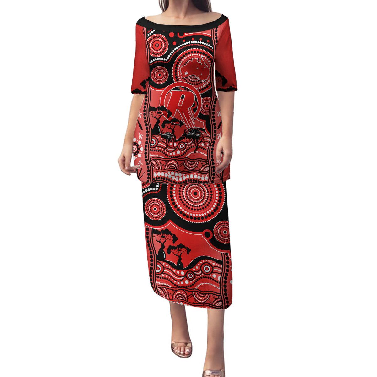 melbourne-renegades-cricket-family-matching-puletasi-dress-and-hawaiian-shirt-happy-australia-day-aboriginal-art