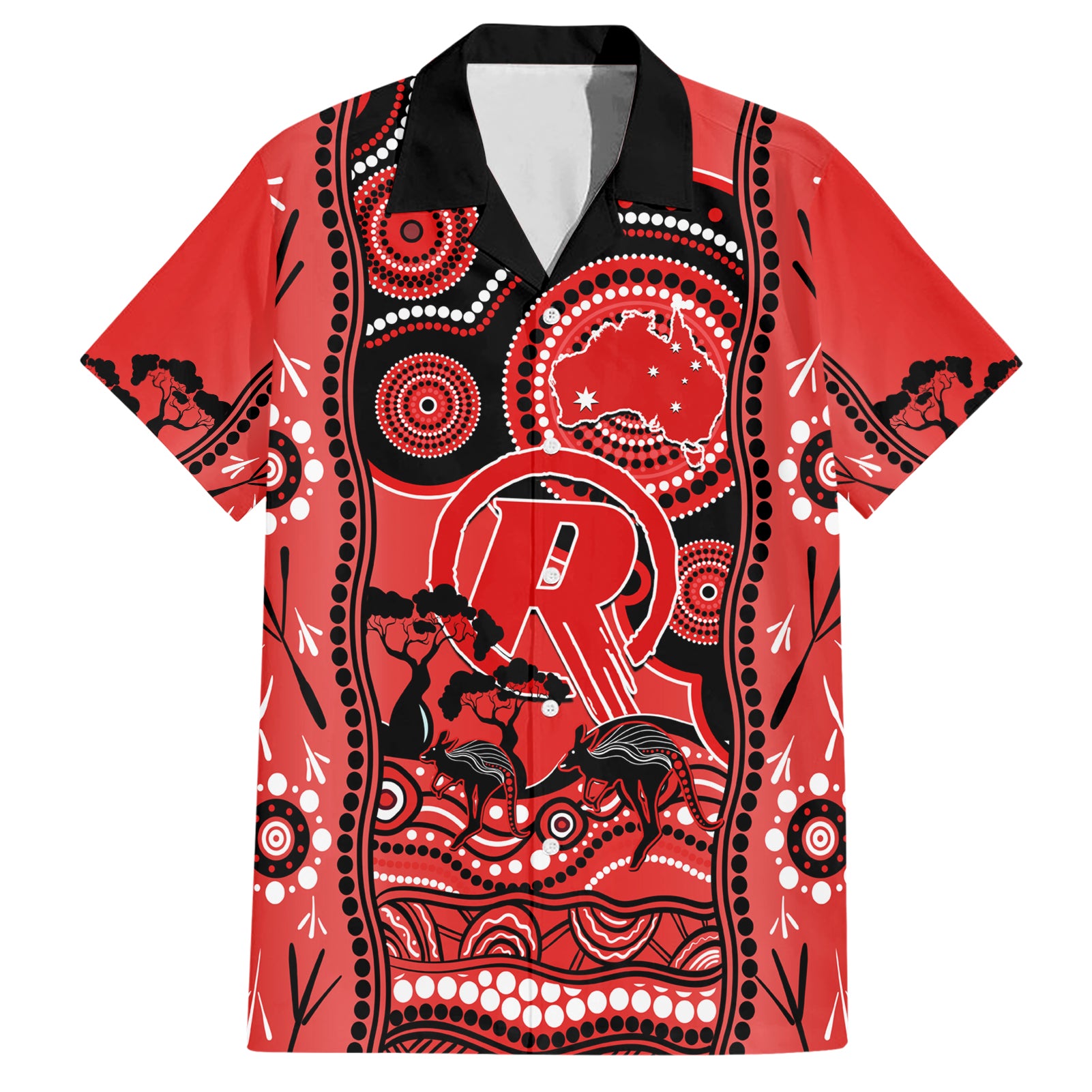 melbourne-renegades-cricket-family-matching-short-sleeve-bodycon-dress-and-hawaiian-shirt-happy-australia-day-aboriginal-art