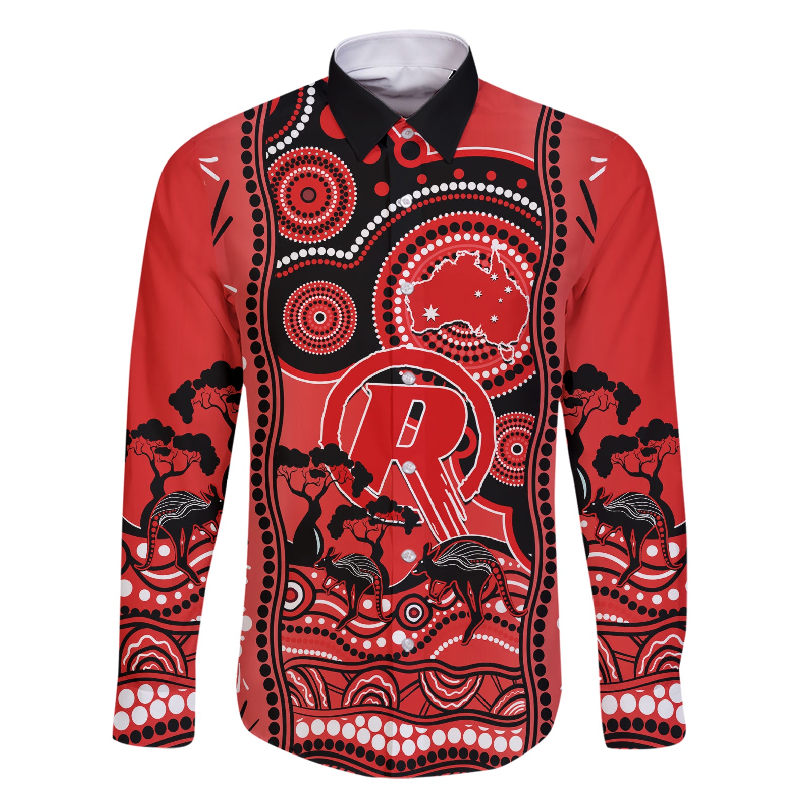 melbourne-renegades-cricket-family-matching-short-sleeve-bodycon-dress-and-hawaiian-shirt-happy-australia-day-aboriginal-art