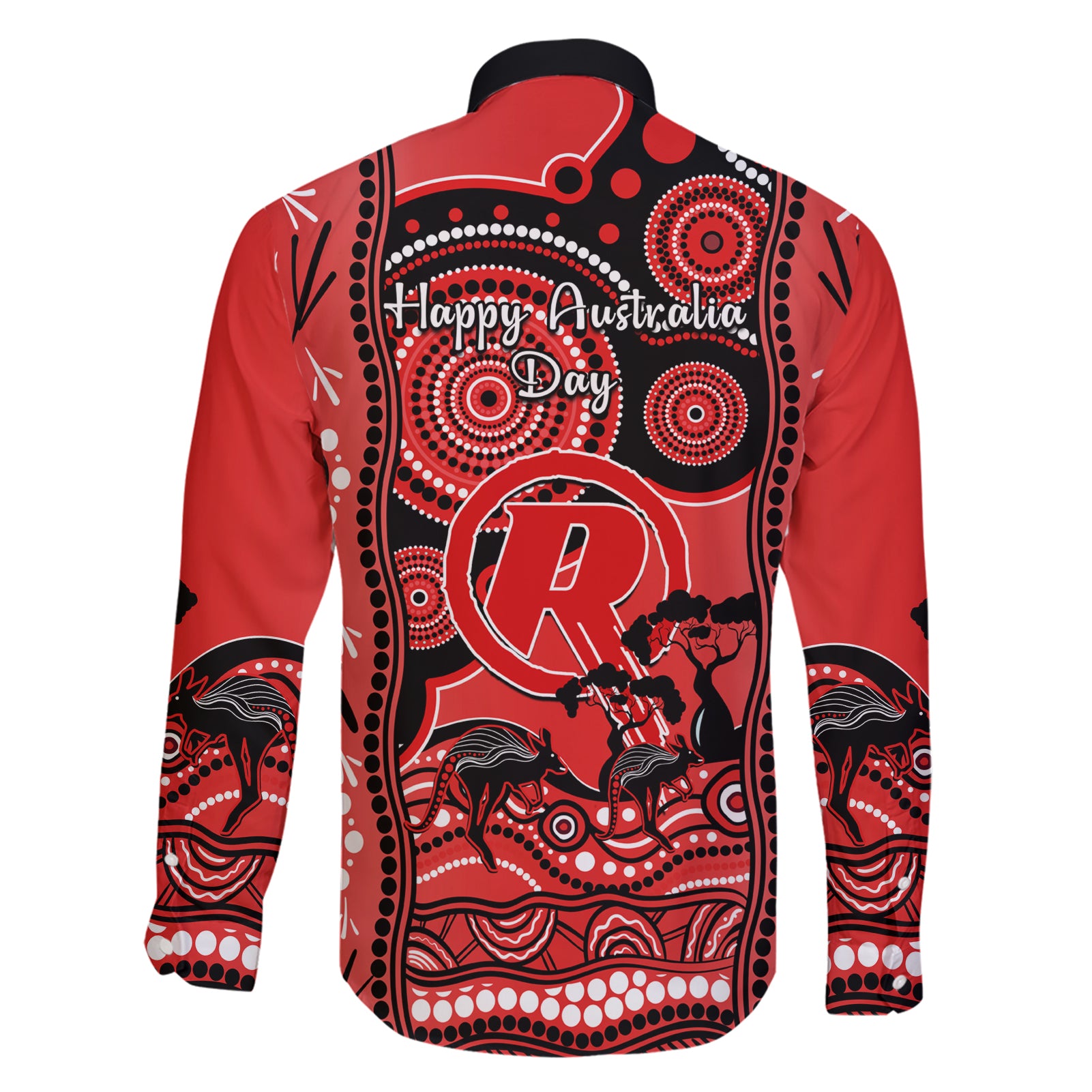 melbourne-renegades-cricket-family-matching-short-sleeve-bodycon-dress-and-hawaiian-shirt-happy-australia-day-aboriginal-art