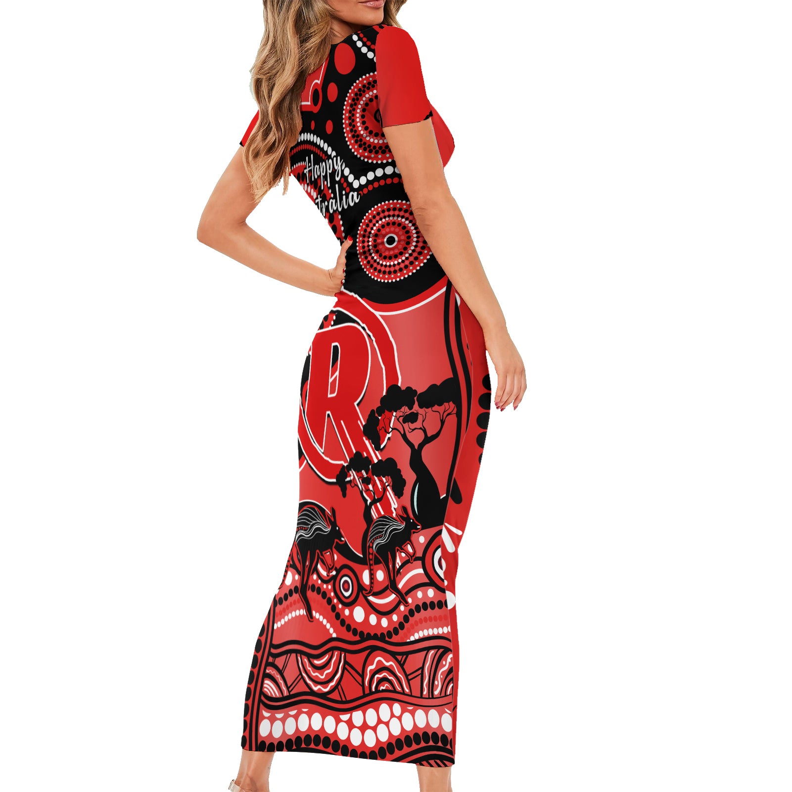 melbourne-renegades-cricket-family-matching-short-sleeve-bodycon-dress-and-hawaiian-shirt-happy-australia-day-aboriginal-art