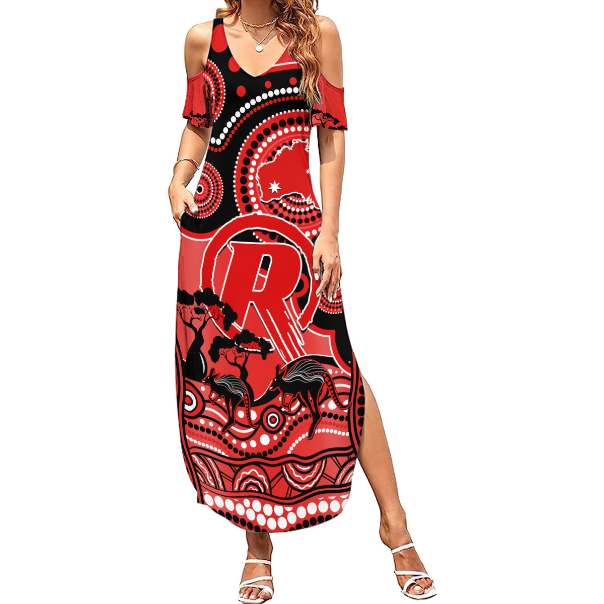 melbourne-renegades-cricket-family-matching-summer-maxi-dress-and-hawaiian-shirt-happy-australia-day-aboriginal-art