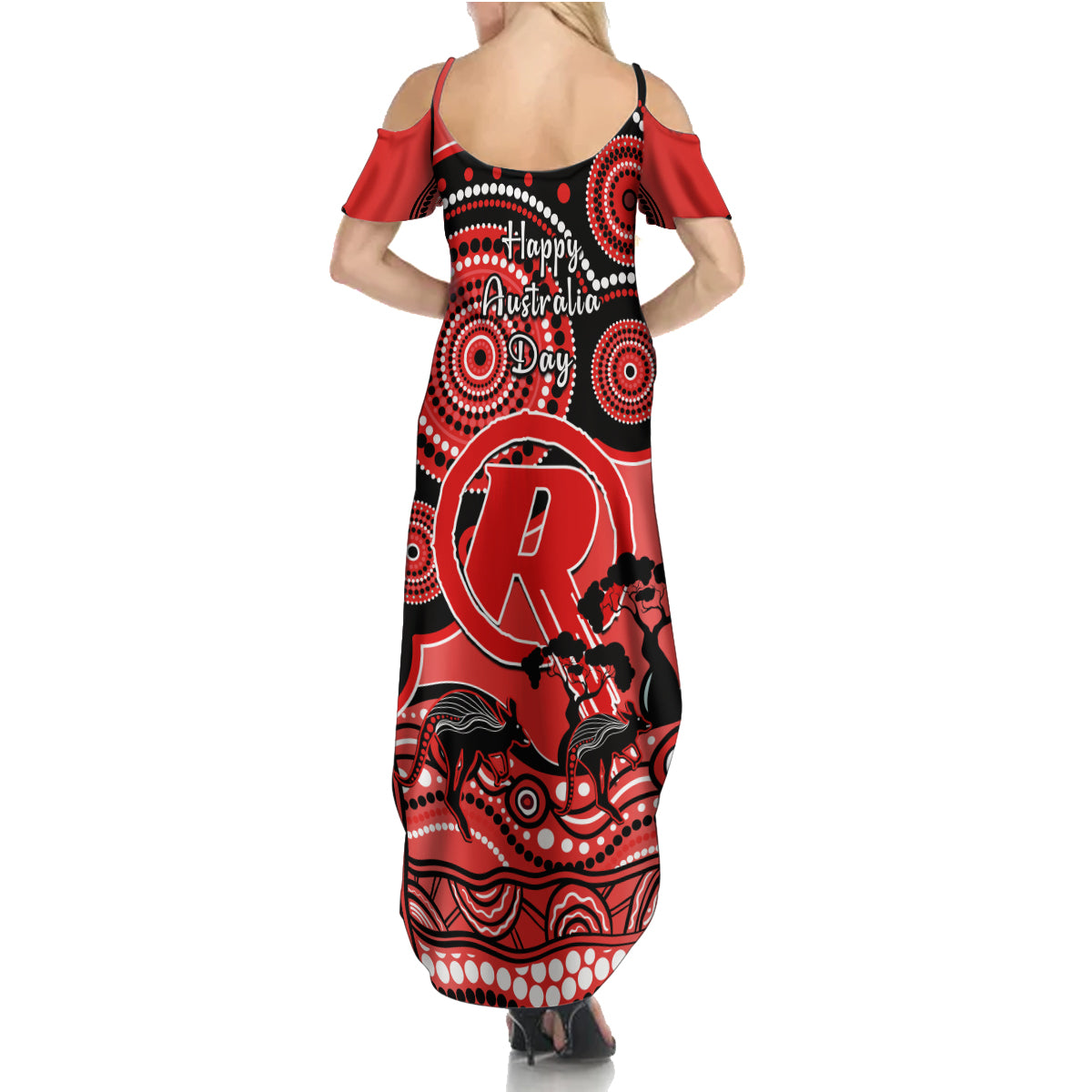 melbourne-renegades-cricket-family-matching-summer-maxi-dress-and-hawaiian-shirt-happy-australia-day-aboriginal-art