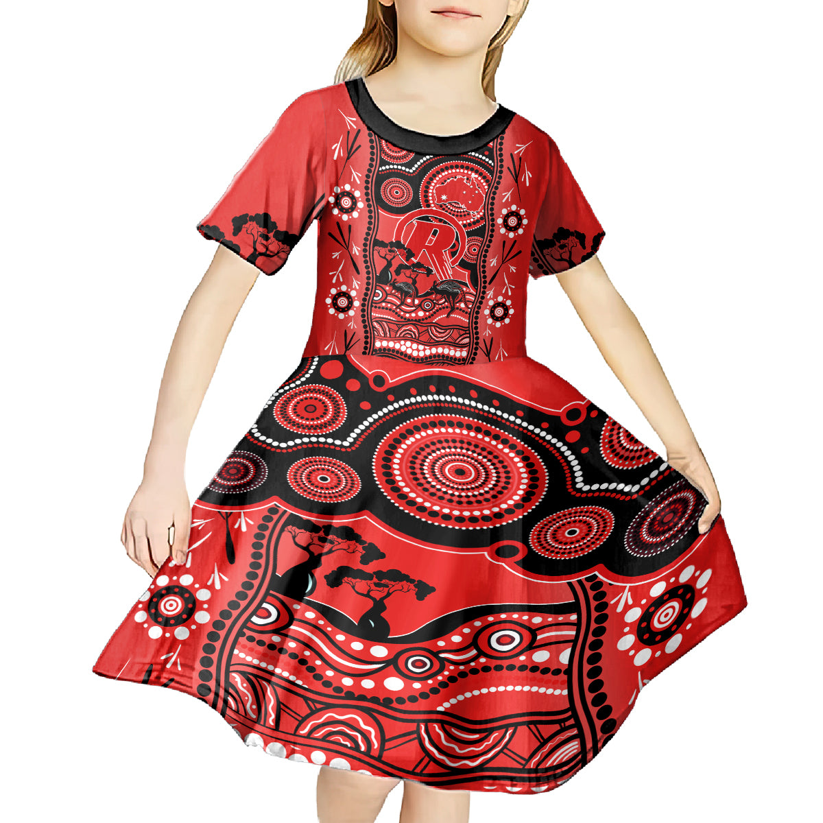 Melbourne Renegades Cricket Kid Short Sleeve Dress Happy Australia Day Aboriginal Art - Vibe Hoodie Shop