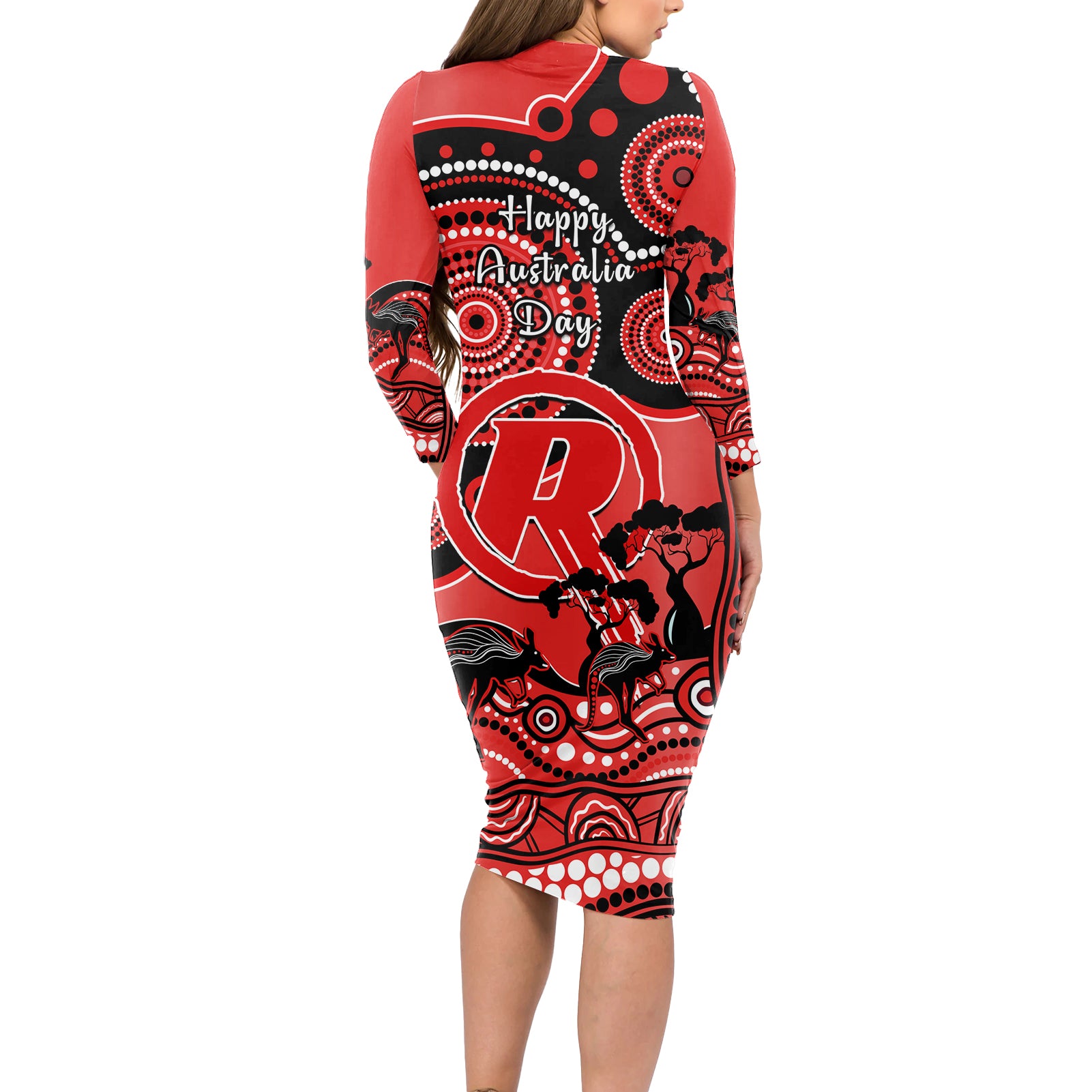 melbourne-renegades-cricket-long-sleeve-bodycon-dress-happy-australia-day-aboriginal-art