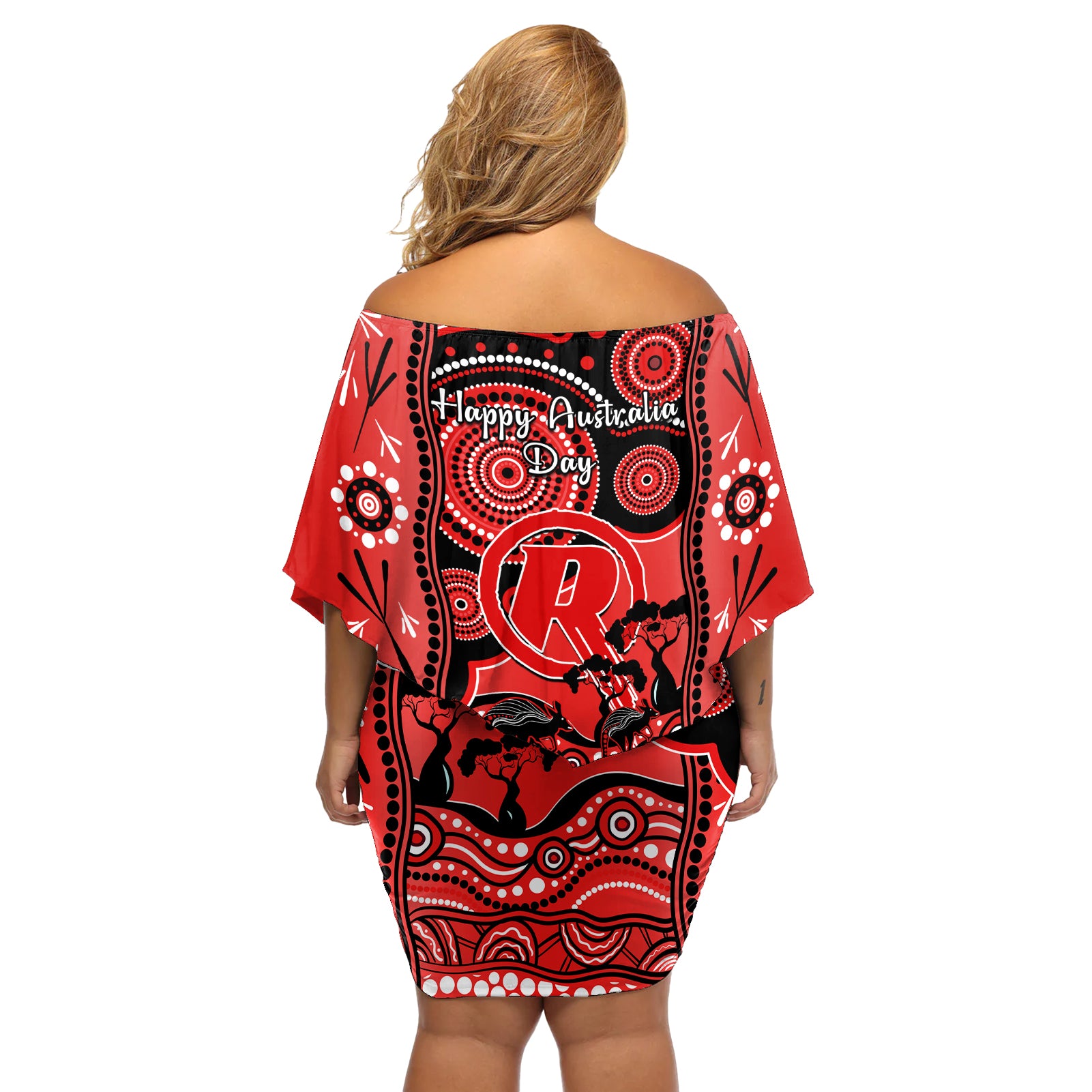 melbourne-renegades-cricket-off-shoulder-short-dress-happy-australia-day-aboriginal-art