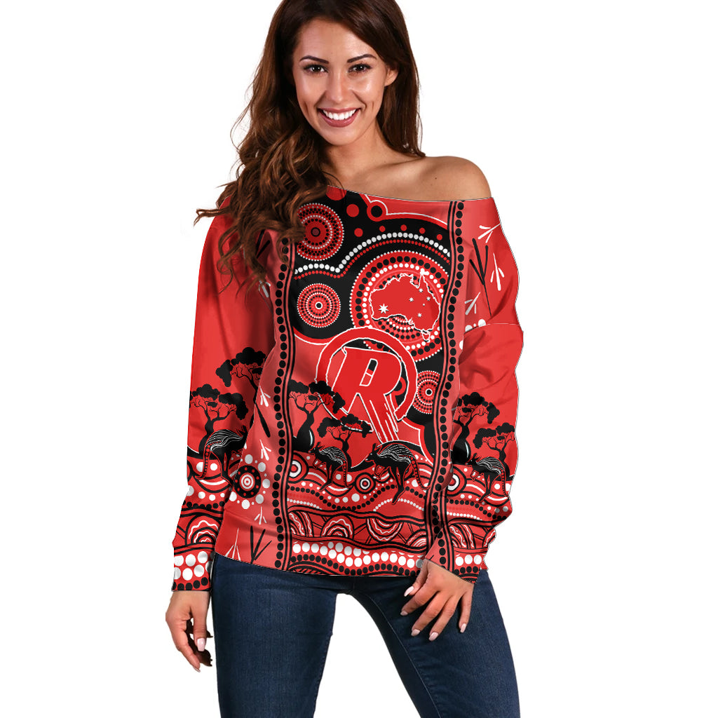 Melbourne Renegades Cricket Off Shoulder Sweater Happy Australia Day Aboriginal Art - Vibe Hoodie Shop