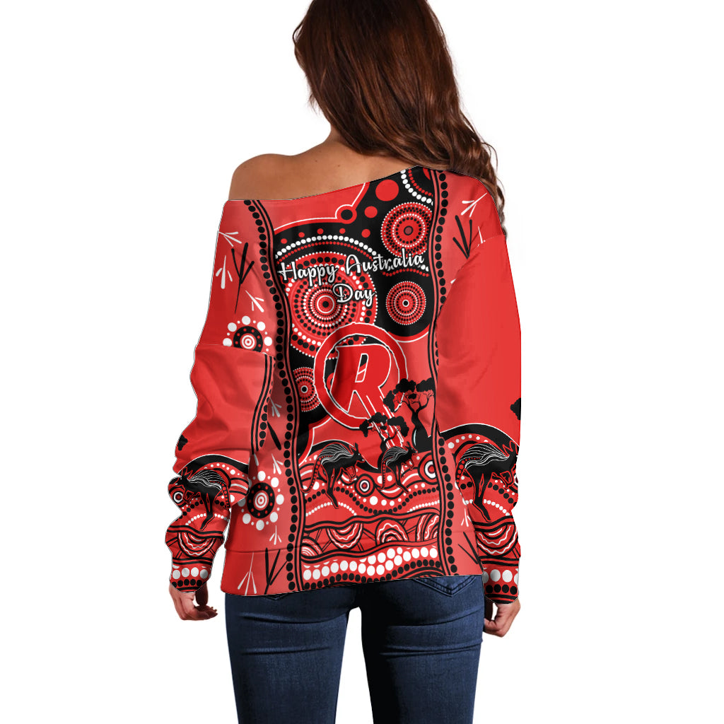 Melbourne Renegades Cricket Off Shoulder Sweater Happy Australia Day Aboriginal Art - Vibe Hoodie Shop