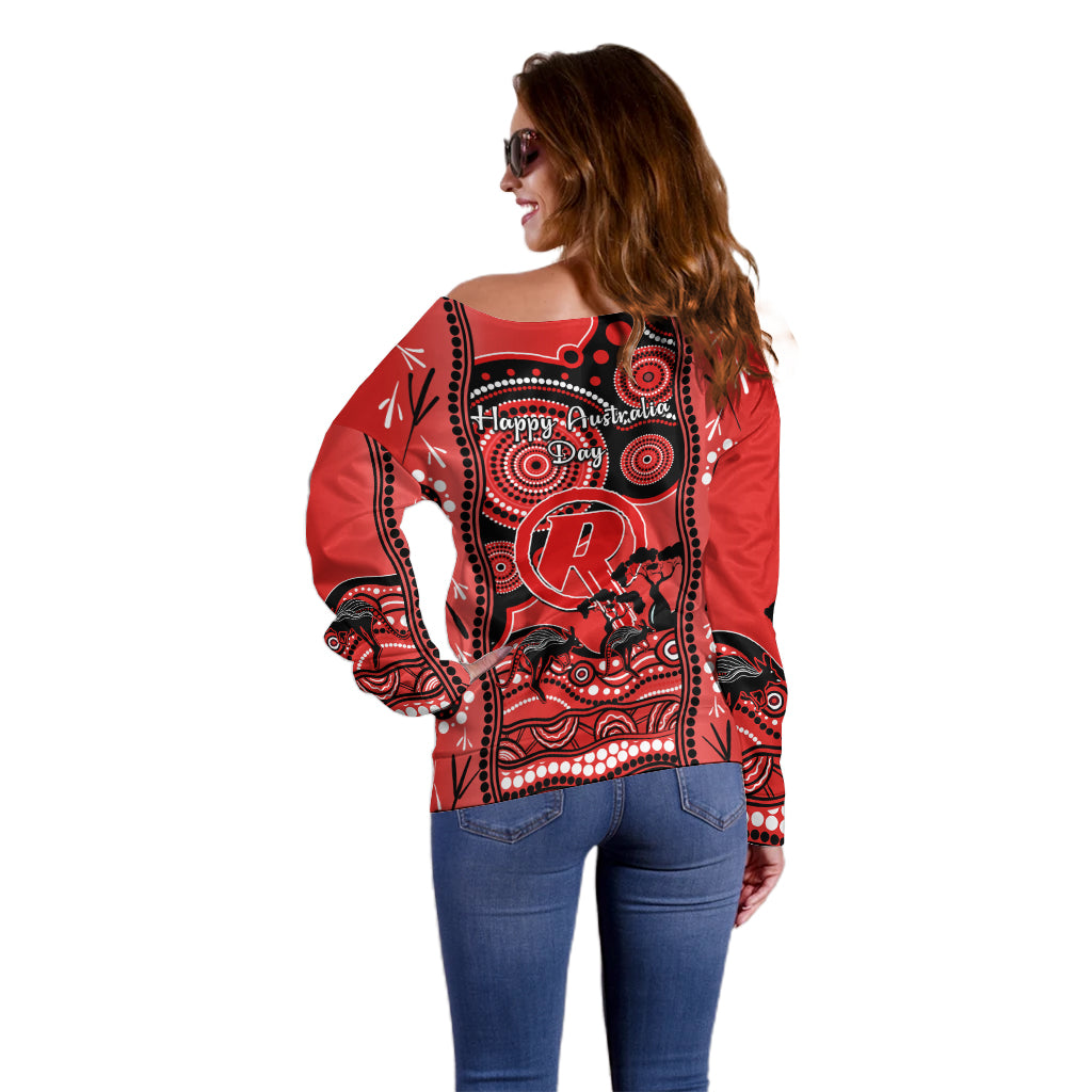 Melbourne Renegades Cricket Off Shoulder Sweater Happy Australia Day Aboriginal Art - Vibe Hoodie Shop