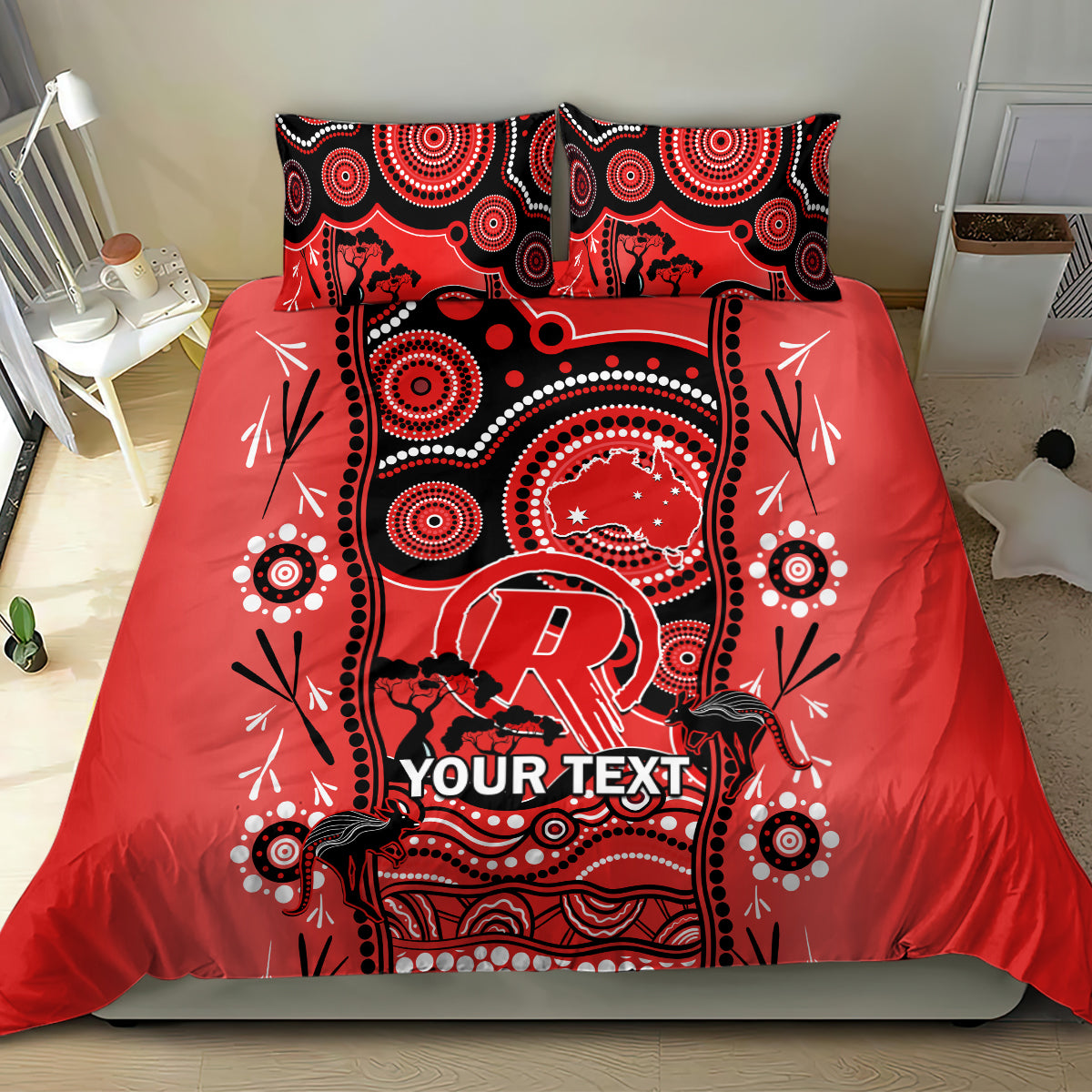 Custom Melbourne Renegades Cricket Bedding Set Happy Australia Day Aboriginal Art - Vibe Hoodie Shop