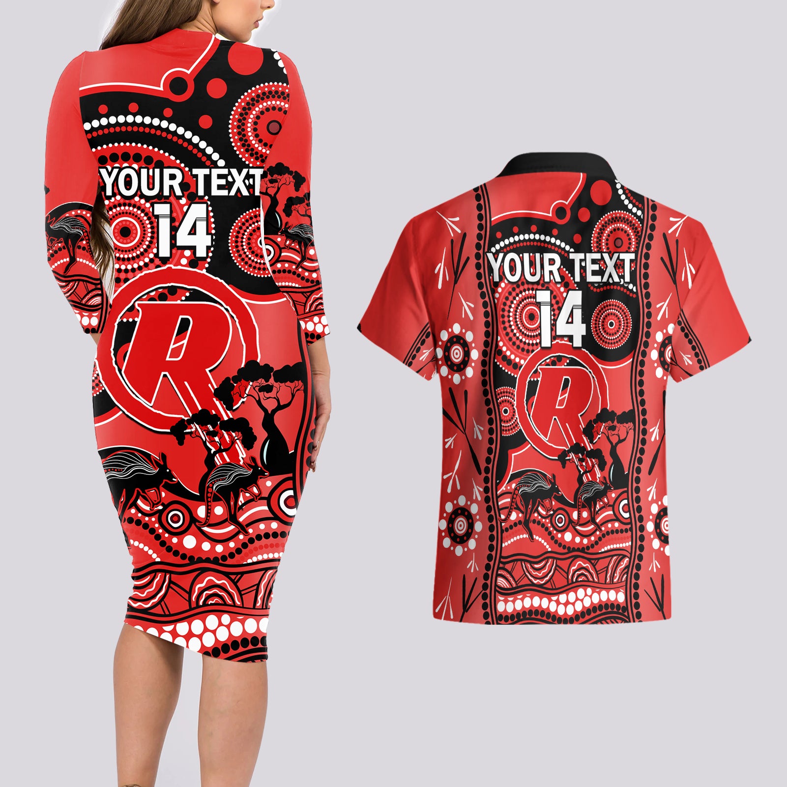 custom-melbourne-renegades-cricket-couples-matching-long-sleeve-bodycon-dress-and-hawaiian-shirt-happy-australia-day-aboriginal-art