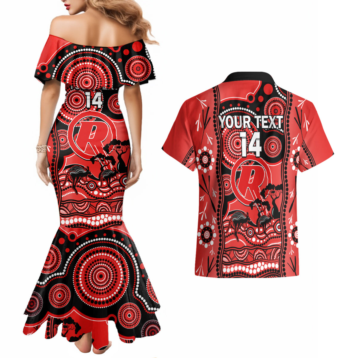 custom-melbourne-renegades-cricket-couples-matching-mermaid-dress-and-hawaiian-shirt-happy-australia-day-aboriginal-art