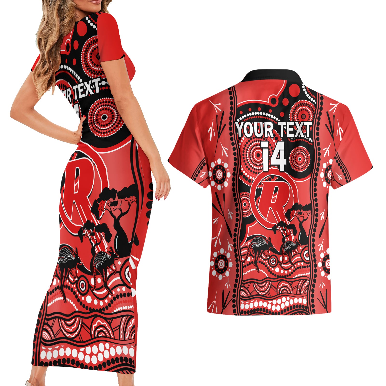 custom-melbourne-renegades-cricket-couples-matching-short-sleeve-bodycon-dress-and-hawaiian-shirt-happy-australia-day-aboriginal-art