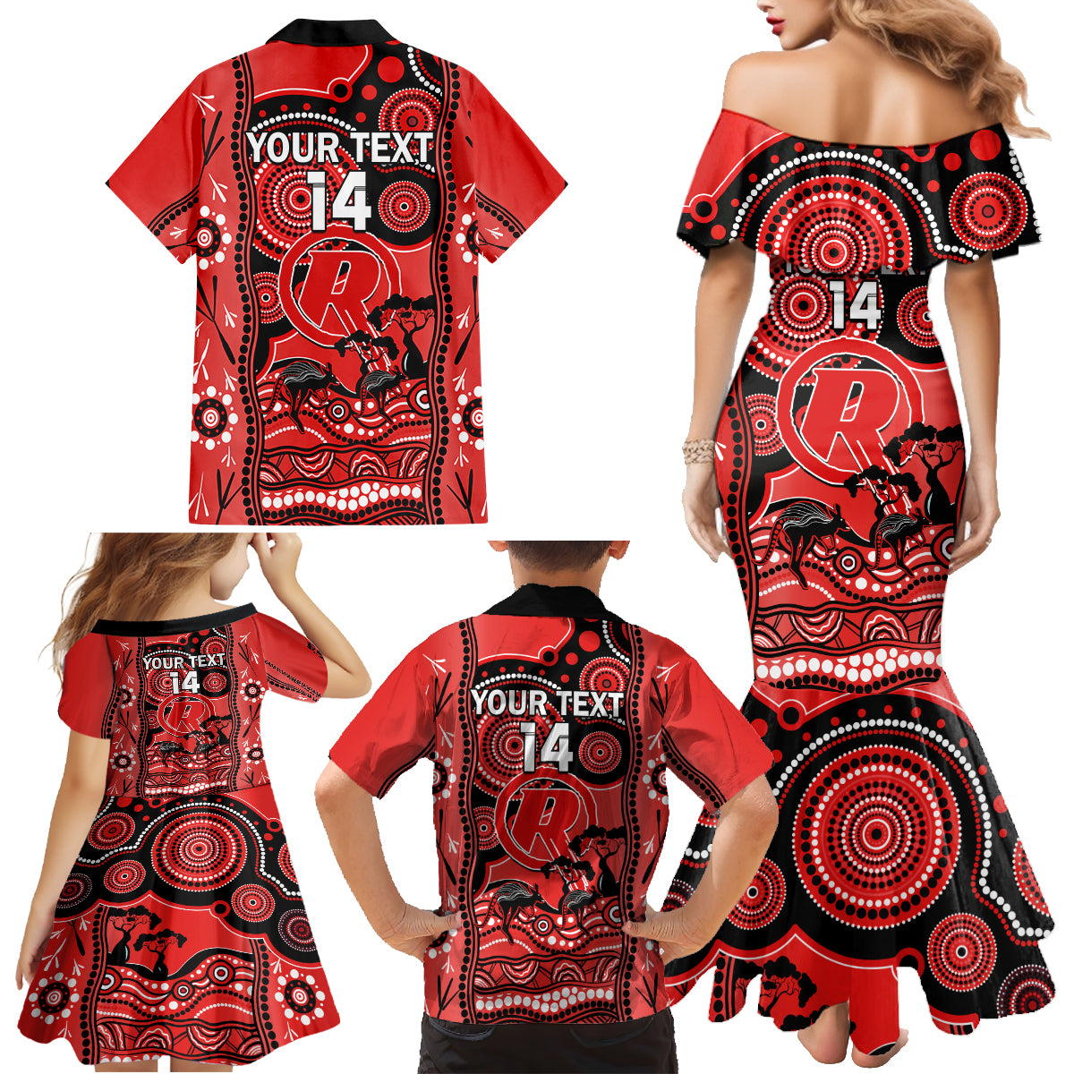 custom-melbourne-renegades-cricket-family-matching-mermaid-dress-and-hawaiian-shirt-happy-australia-day-aboriginal-art