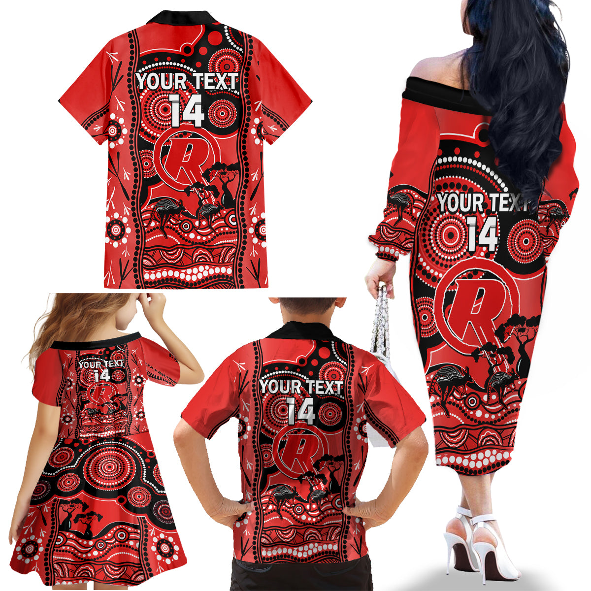 custom-melbourne-renegades-cricket-family-matching-off-shoulder-long-sleeve-dress-and-hawaiian-shirt-happy-australia-day-aboriginal-art