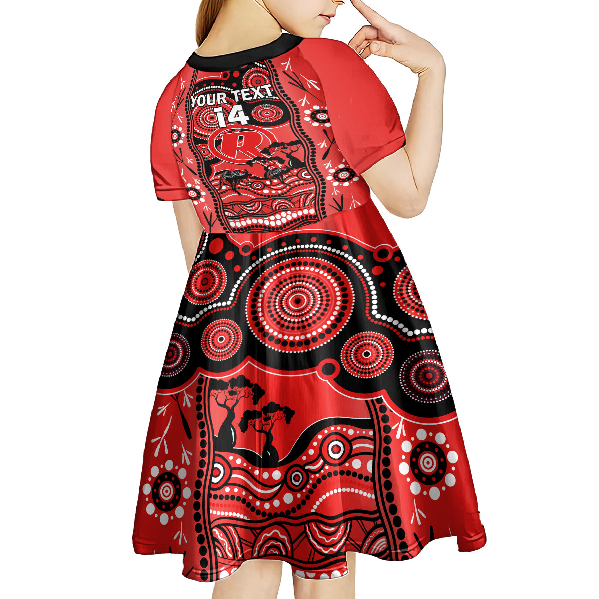 Custom Melbourne Renegades Cricket Kid Short Sleeve Dress Happy Australia Day Aboriginal Art - Vibe Hoodie Shop