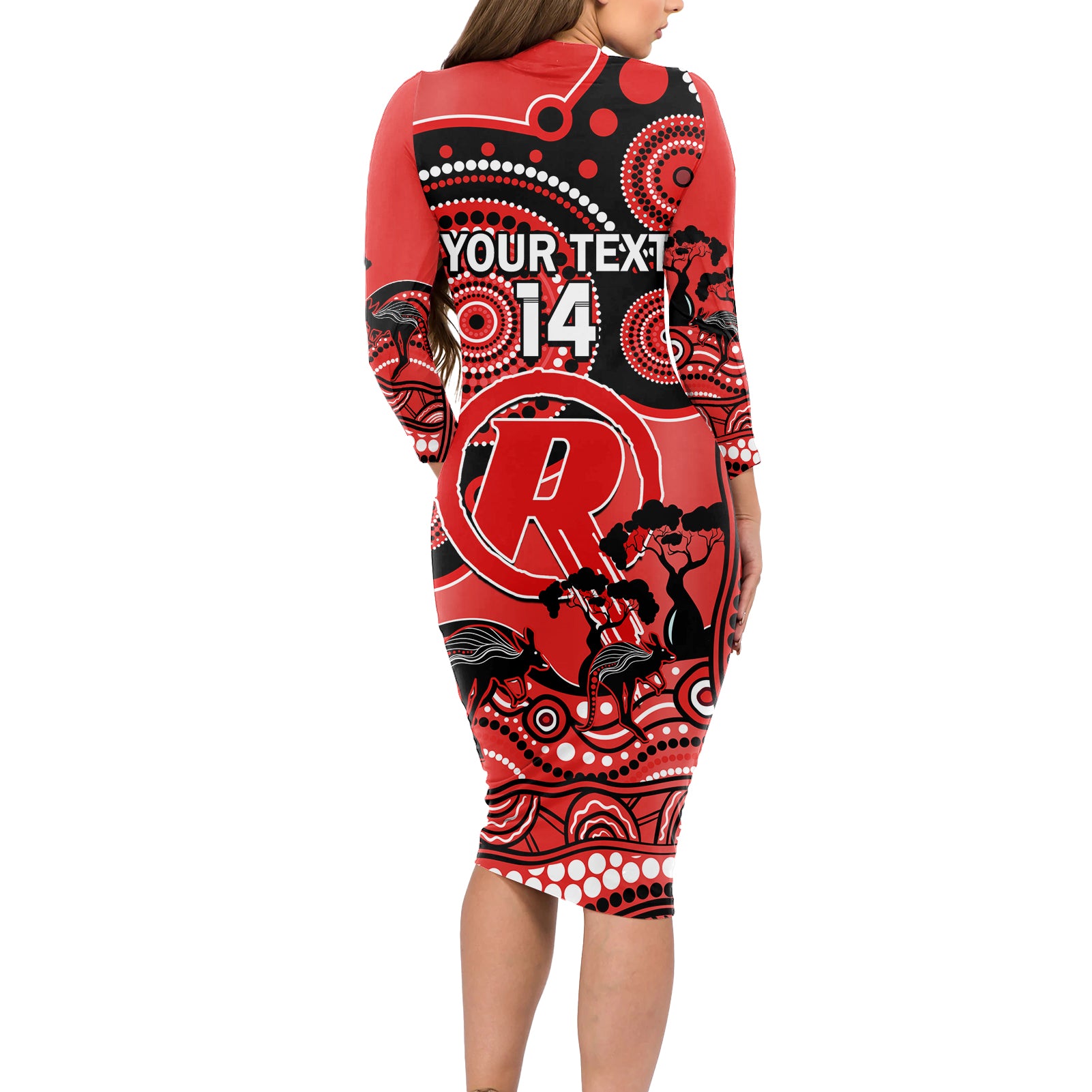 custom-melbourne-renegades-cricket-long-sleeve-bodycon-dress-happy-australia-day-aboriginal-art