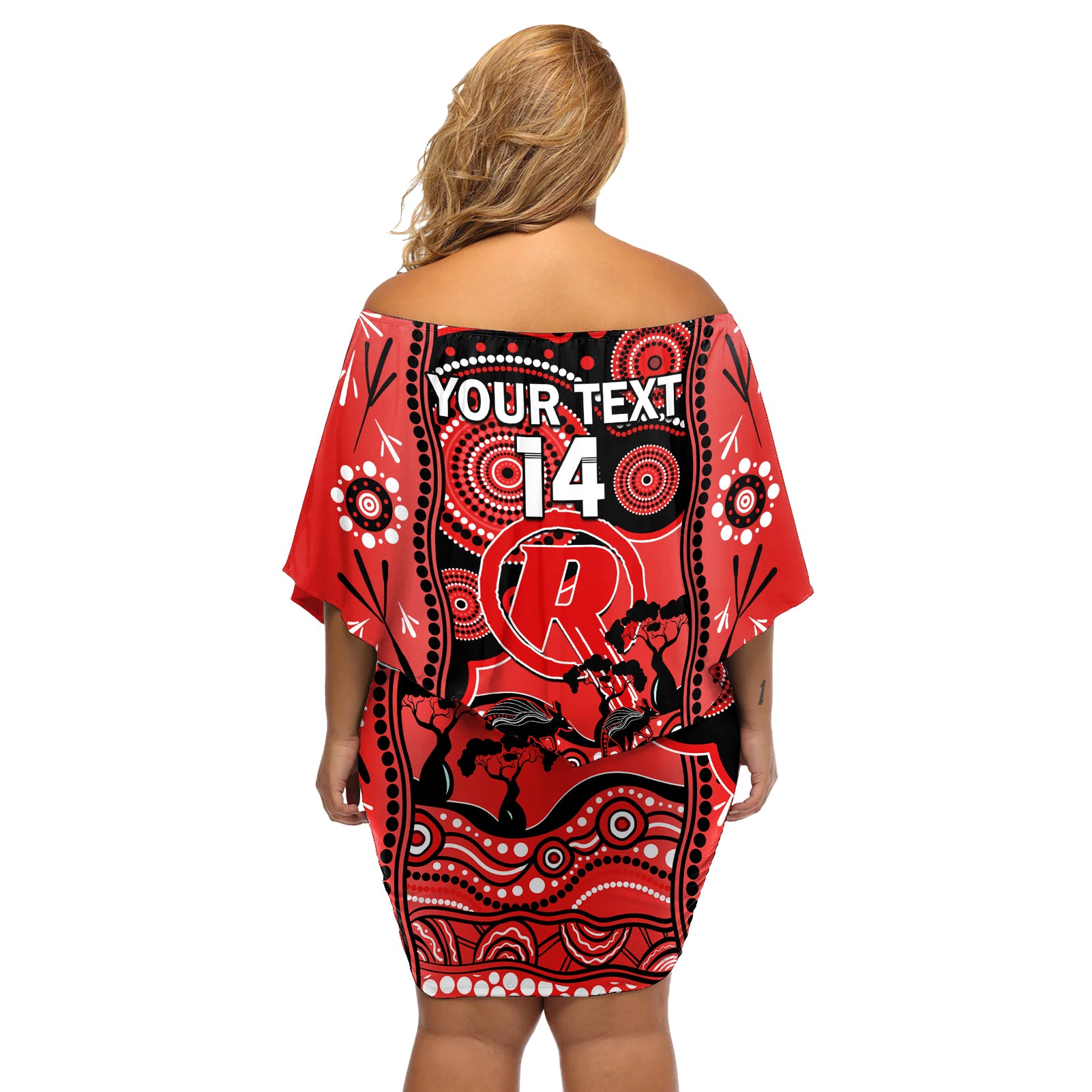 custom-melbourne-renegades-cricket-off-shoulder-short-dress-happy-australia-day-aboriginal-art