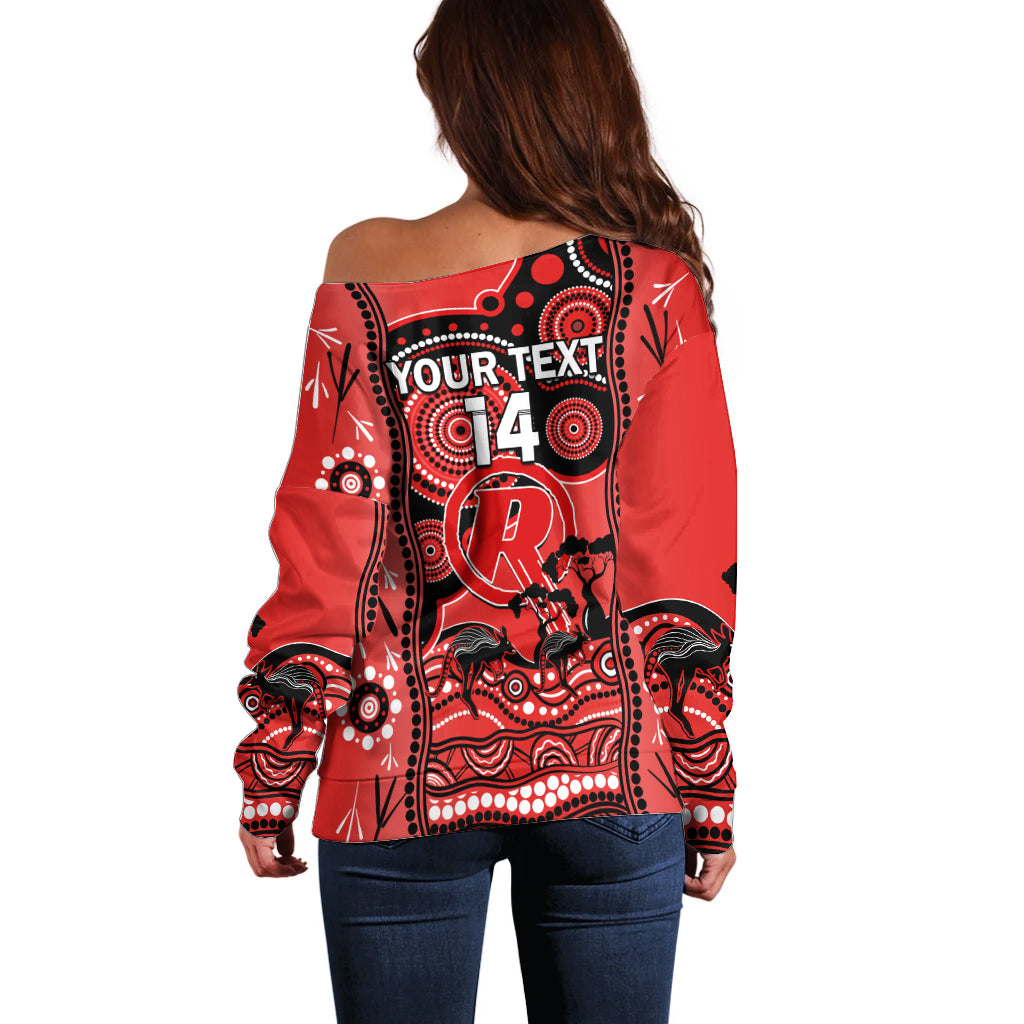 Custom Melbourne Renegades Cricket Off Shoulder Sweater Happy Australia Day Aboriginal Art - Vibe Hoodie Shop