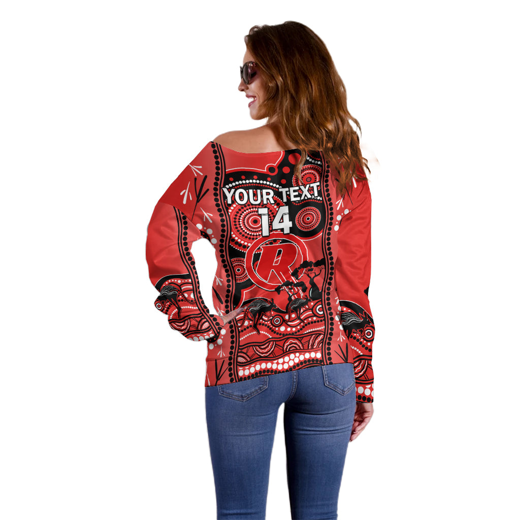 Custom Melbourne Renegades Cricket Off Shoulder Sweater Happy Australia Day Aboriginal Art - Vibe Hoodie Shop