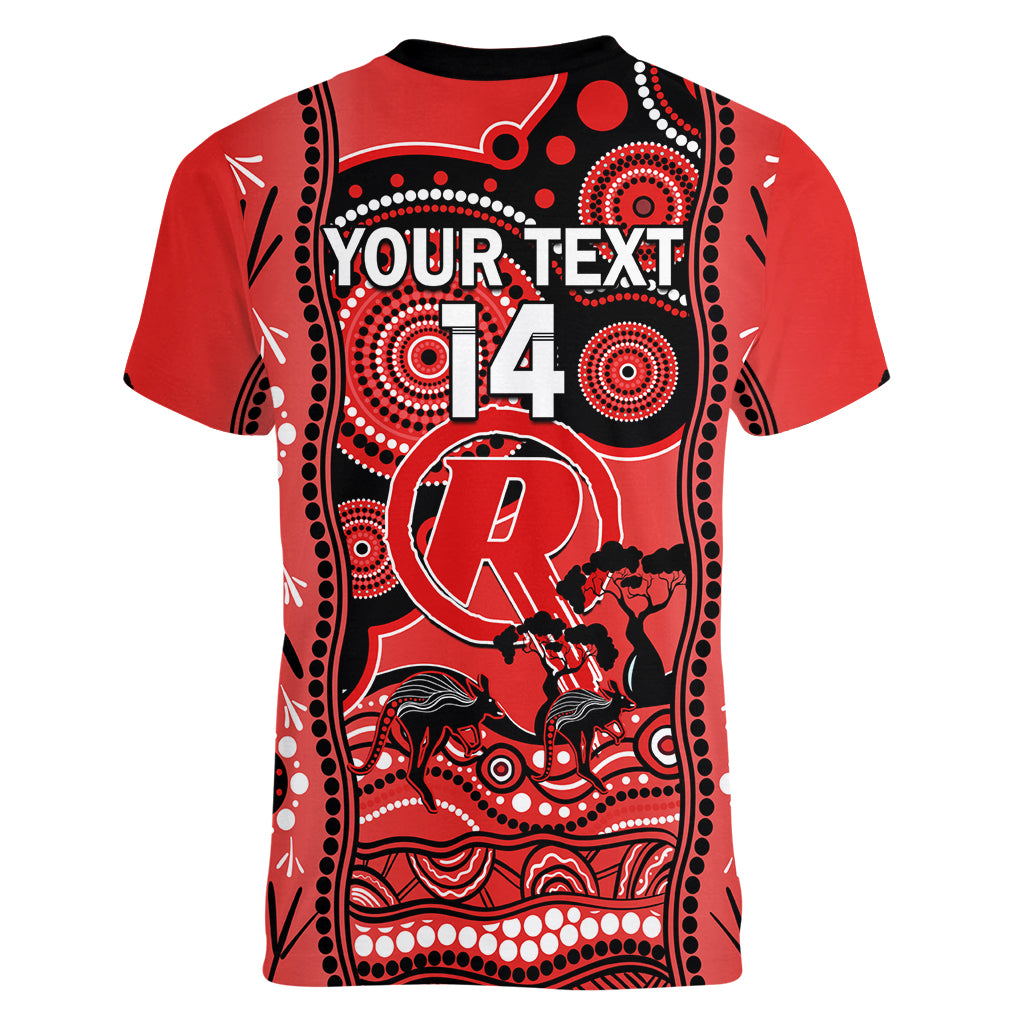 Custom Melbourne Renegades Cricket Women V Neck T Shirt Happy Australia Day Aboriginal Art - Vibe Hoodie Shop