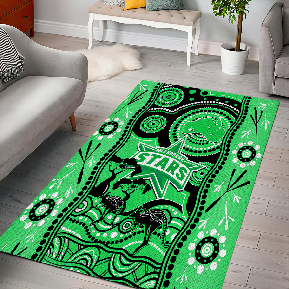 Melbourne Stars Cricket Area Rug Happy Australia Day Aboriginal Art - Vibe Hoodie Shop