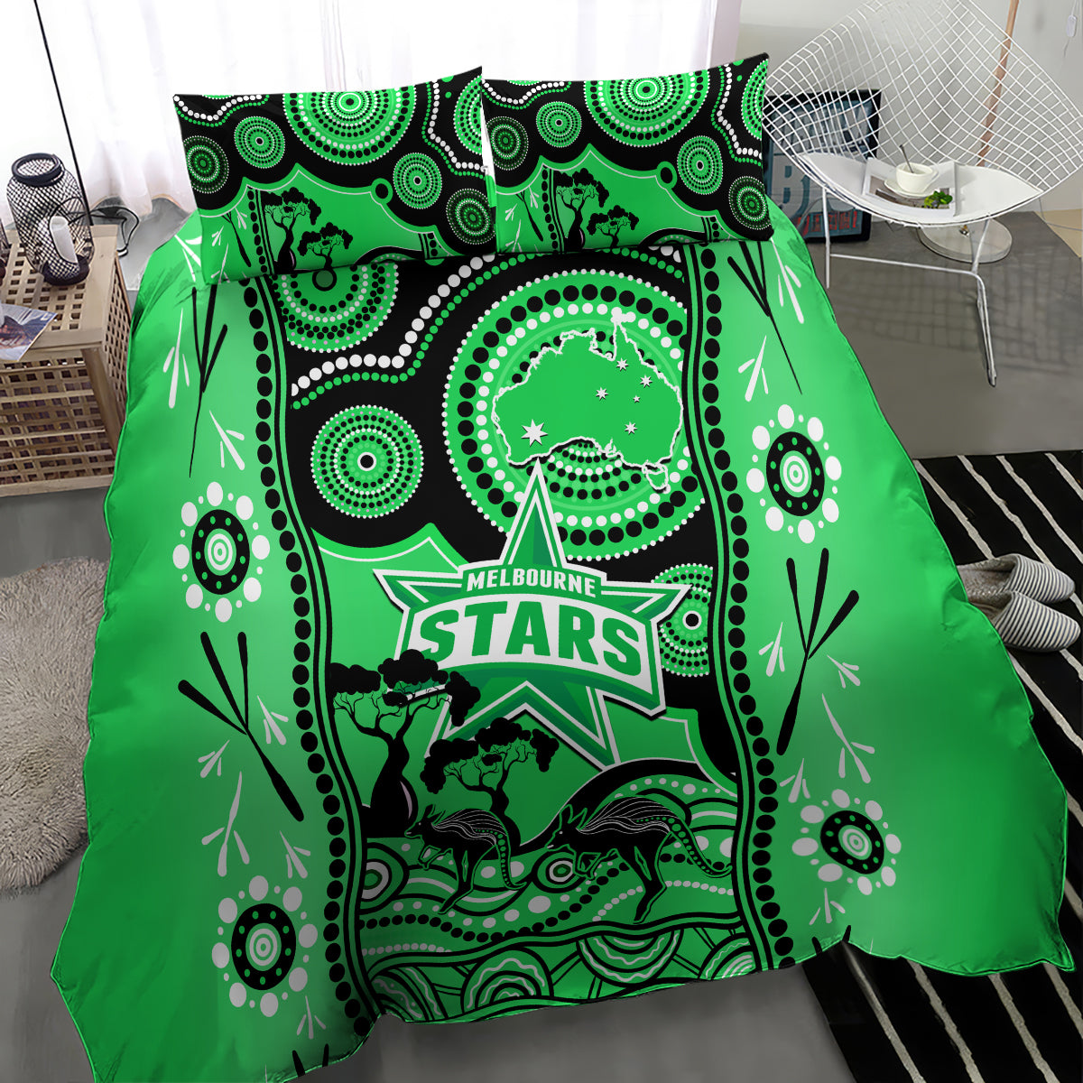 Melbourne Stars Cricket Bedding Set Happy Australia Day Aboriginal Art - Vibe Hoodie Shop