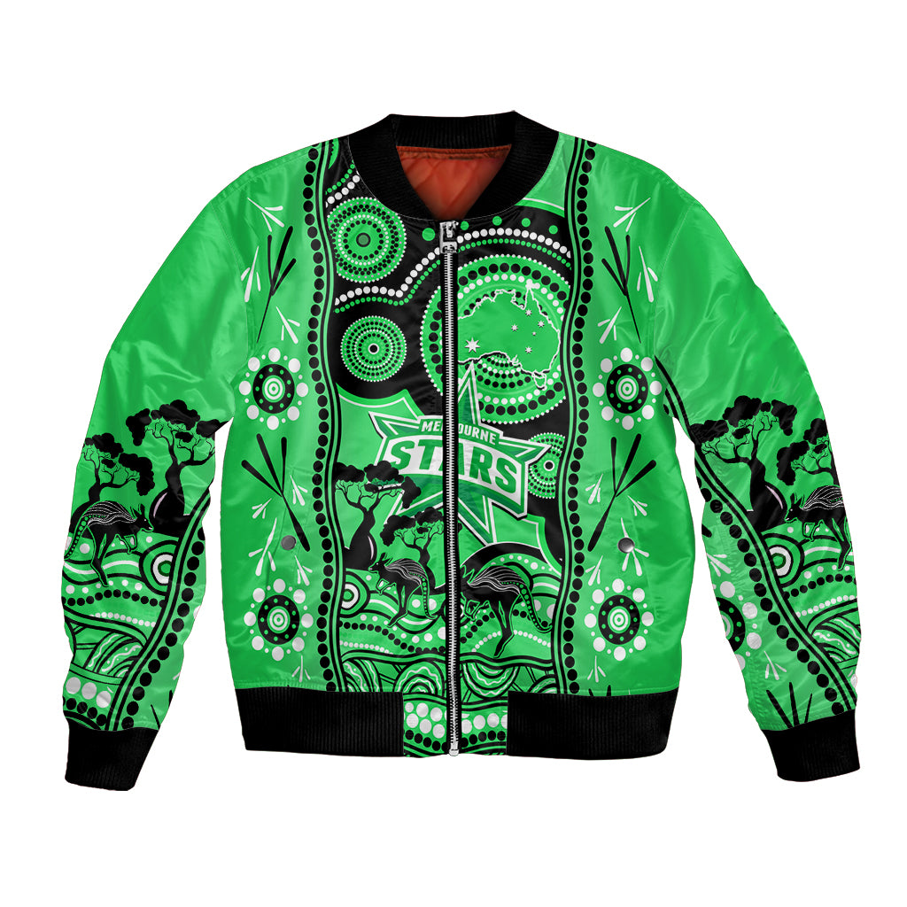 Melbourne Stars Cricket Bomber Jacket Happy Australia Day Aboriginal Art - Vibe Hoodie Shop