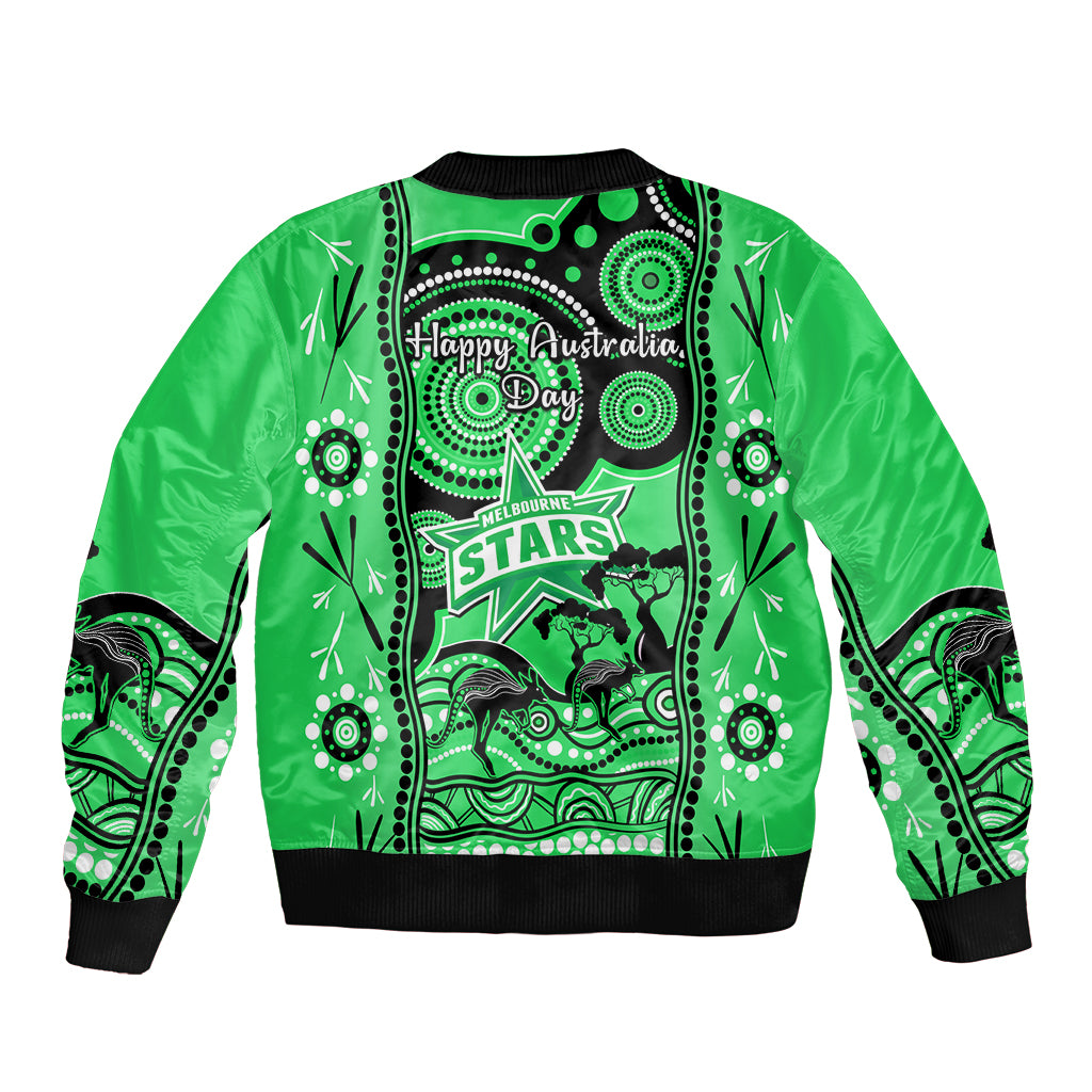 Melbourne Stars Cricket Bomber Jacket Happy Australia Day Aboriginal Art - Vibe Hoodie Shop