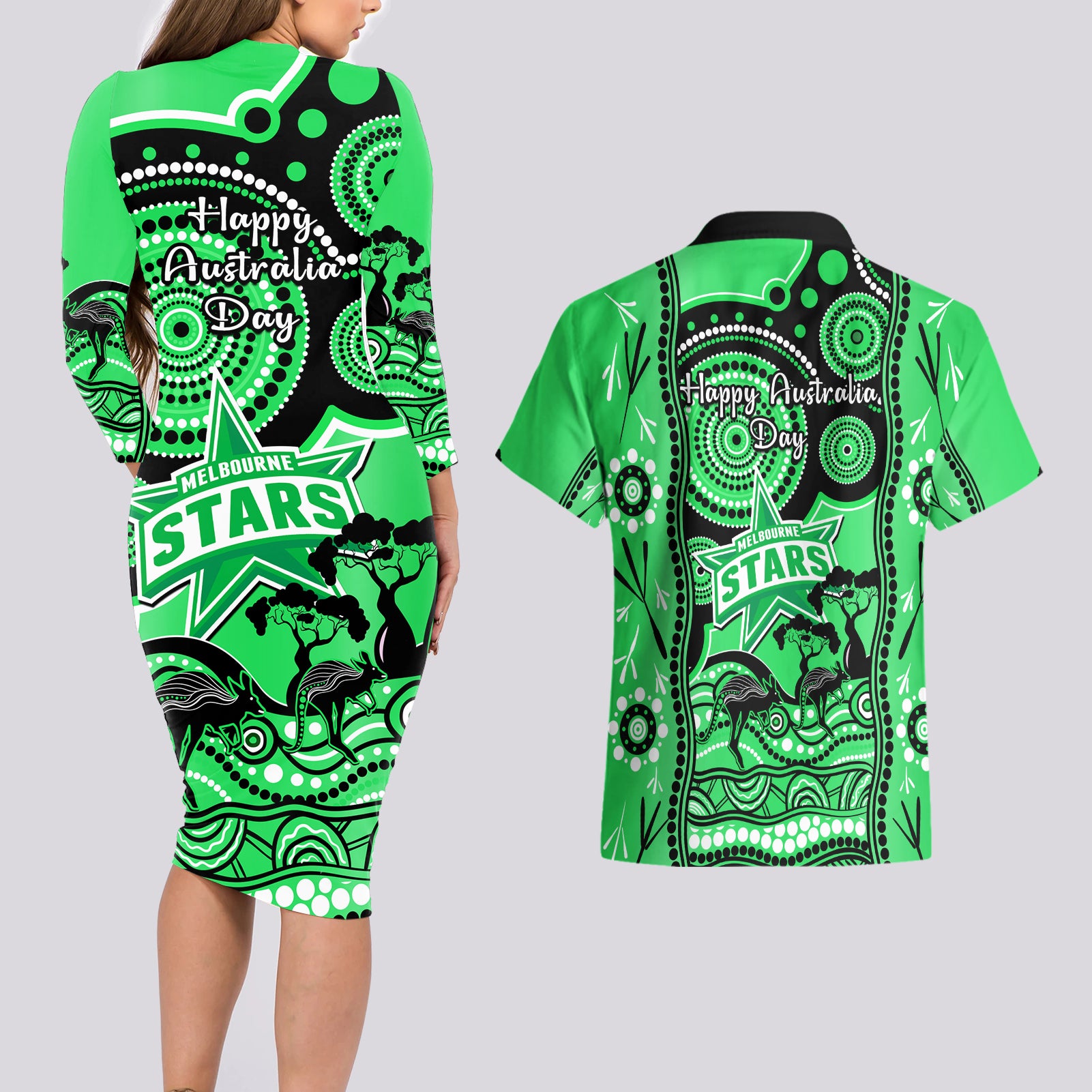 melbourne-stars-cricket-couples-matching-long-sleeve-bodycon-dress-and-hawaiian-shirt-happy-australia-day-aboriginal-art