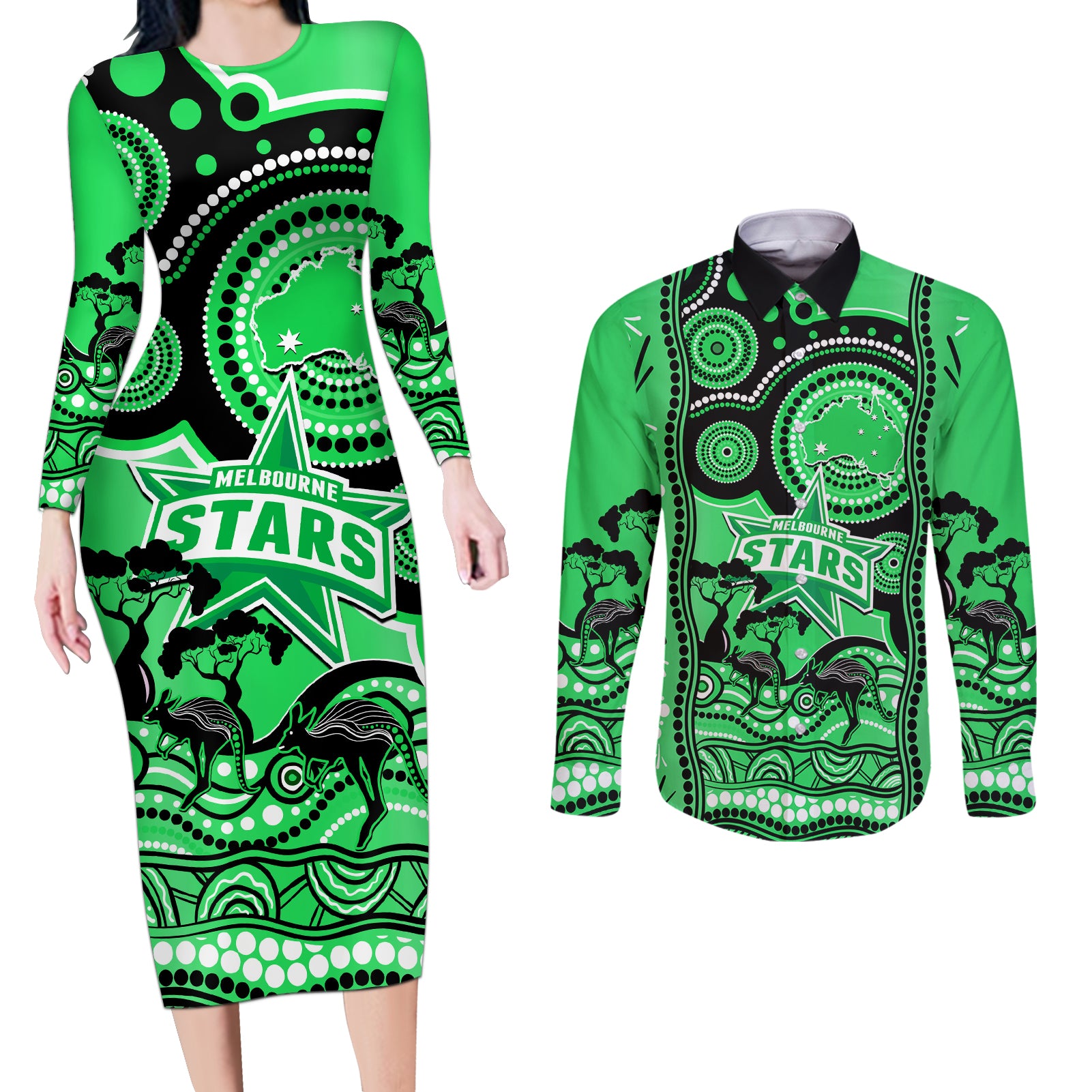 melbourne-stars-cricket-couples-matching-long-sleeve-bodycon-dress-and-long-sleeve-button-shirt-happy-australia-day-aboriginal-art