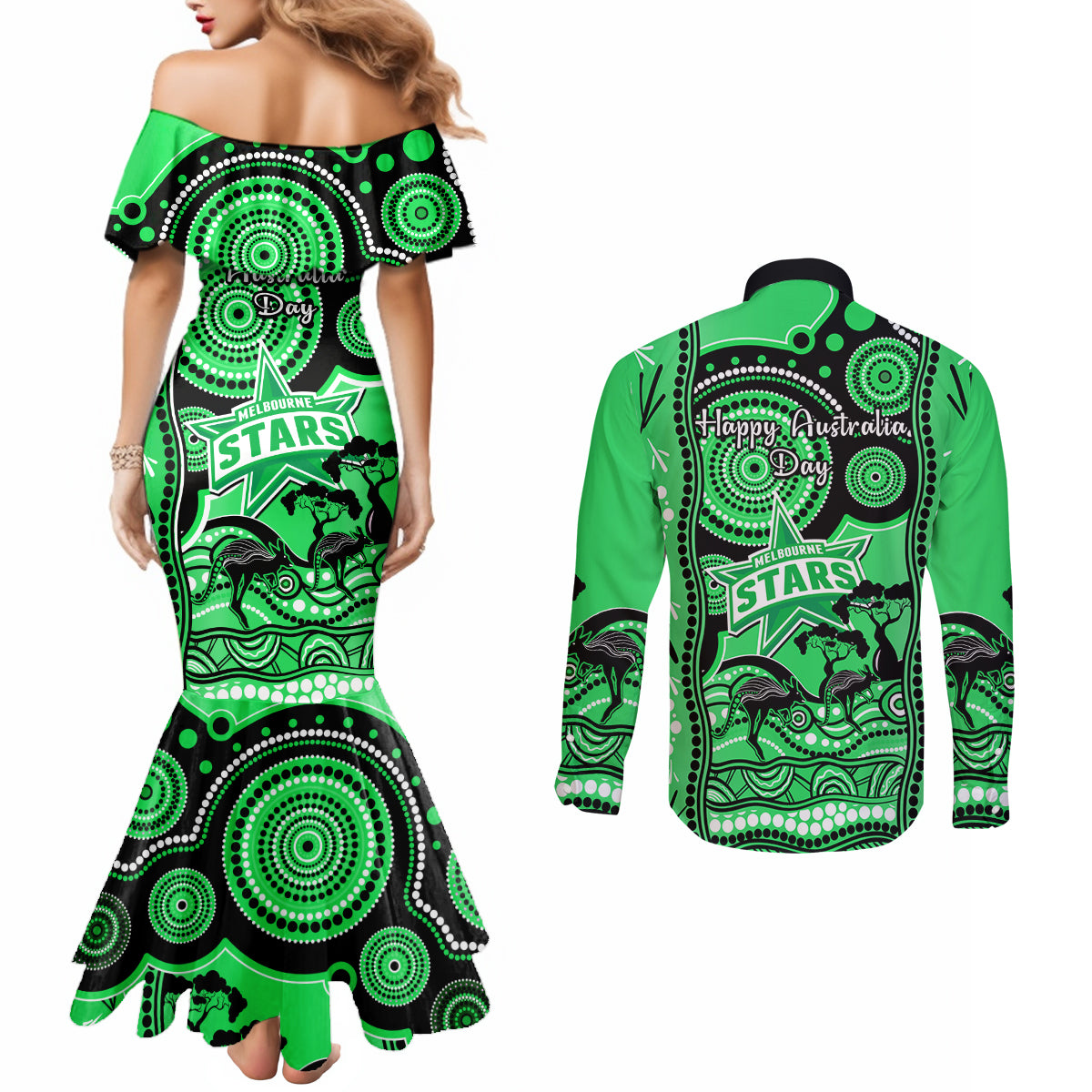 melbourne-stars-cricket-couples-matching-mermaid-dress-and-long-sleeve-button-shirt-happy-australia-day-aboriginal-art