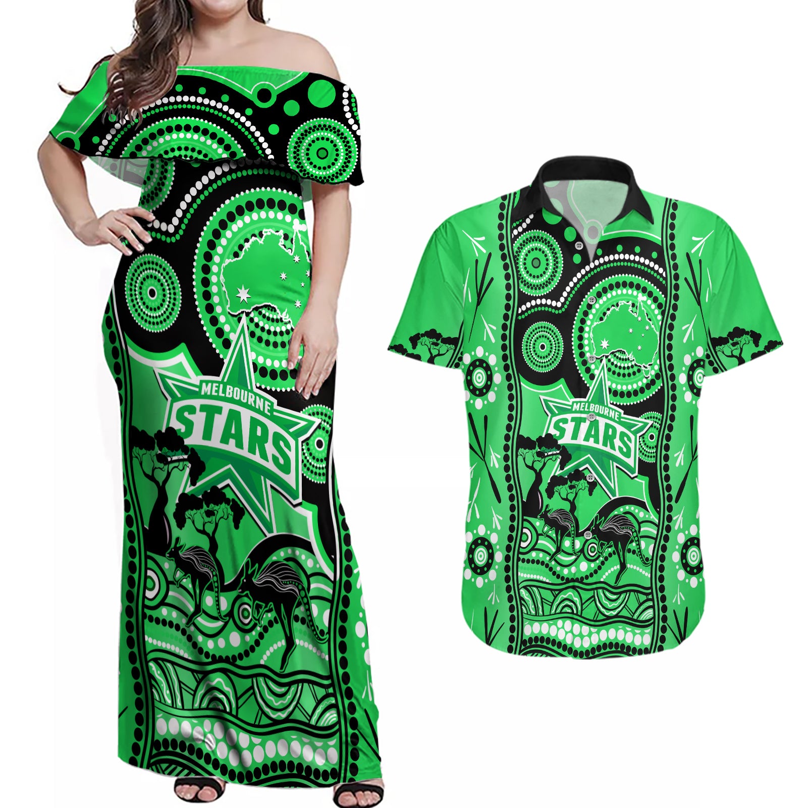 melbourne-stars-cricket-couples-matching-off-shoulder-maxi-dress-and-hawaiian-shirt-happy-australia-day-aboriginal-art