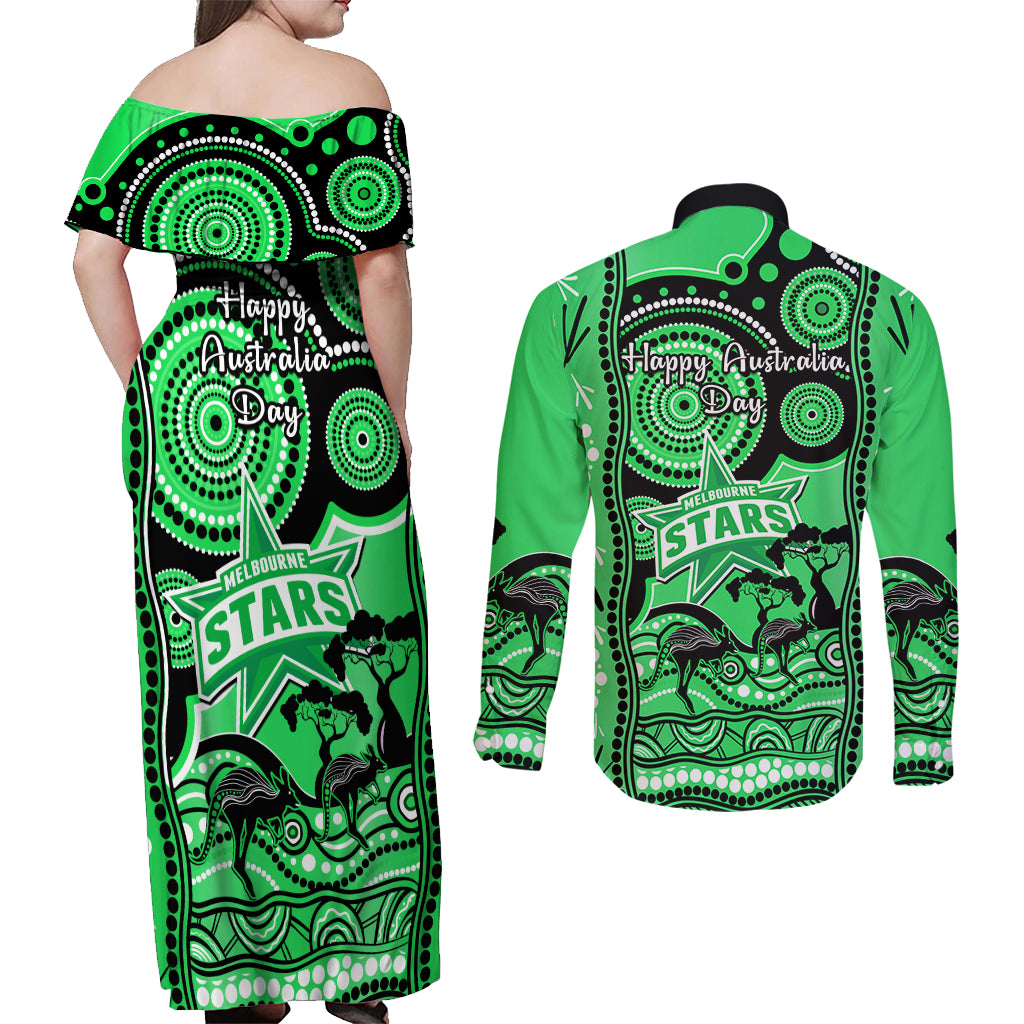 melbourne-stars-cricket-couples-matching-off-shoulder-maxi-dress-and-long-sleeve-button-shirt-happy-australia-day-aboriginal-art