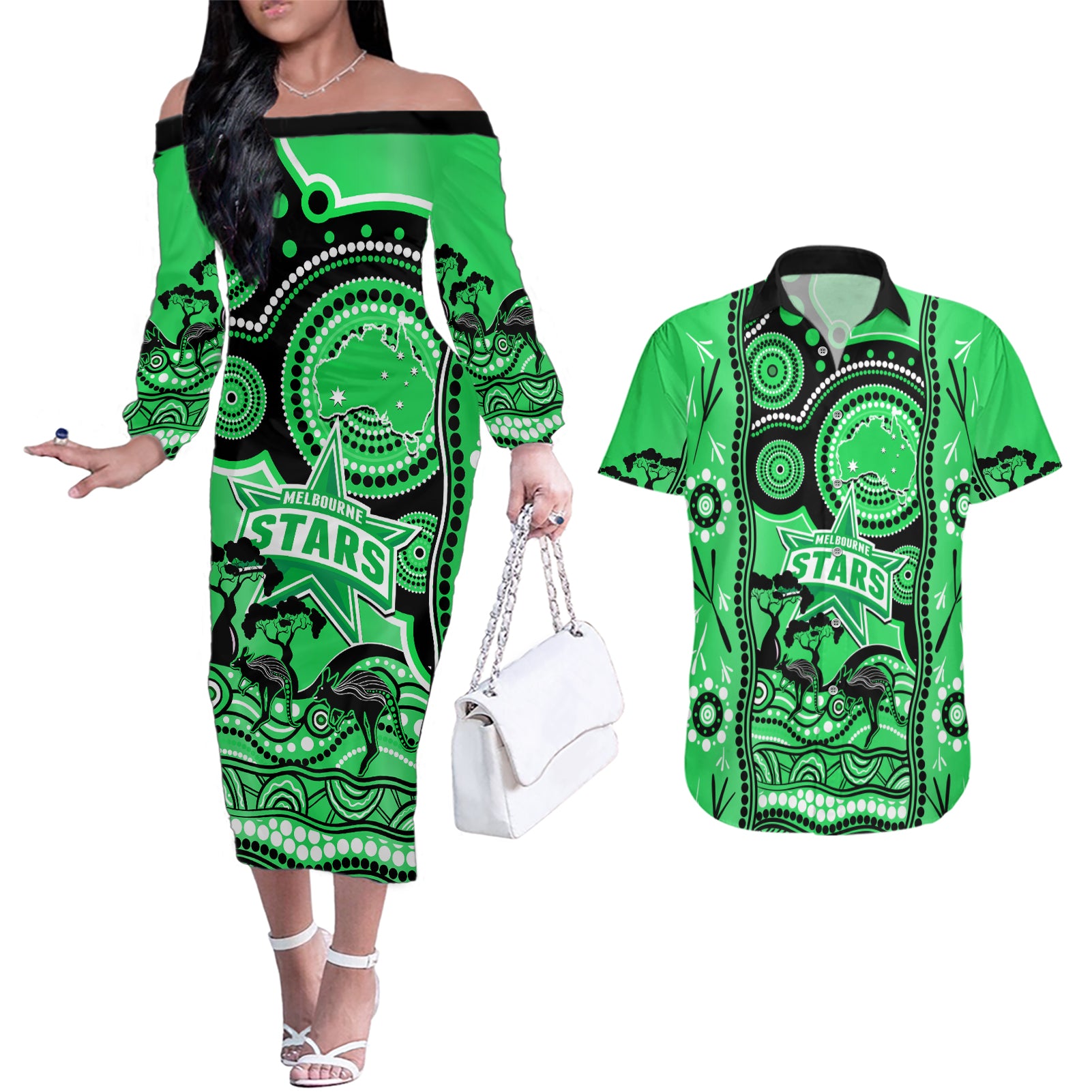 melbourne-stars-cricket-couples-matching-off-the-shoulder-long-sleeve-dress-and-hawaiian-shirt-happy-australia-day-aboriginal-art